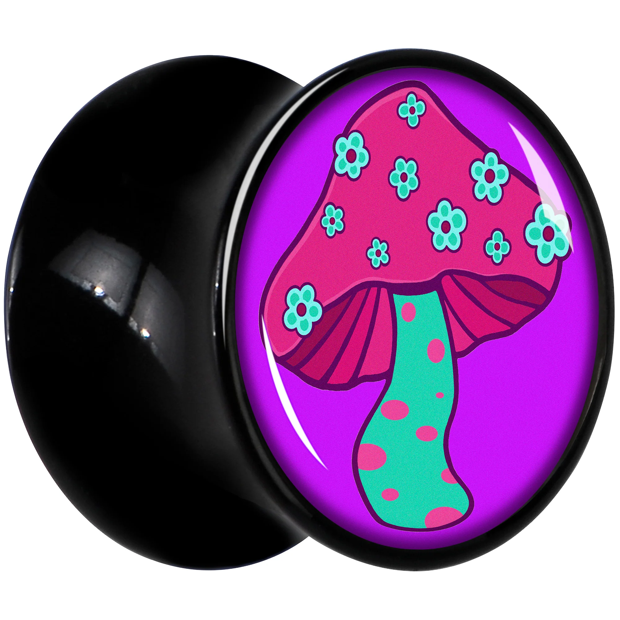 Black Acrylic Funky Floral Mushroom Double Flare Plug Set by Onyx O - Image 3