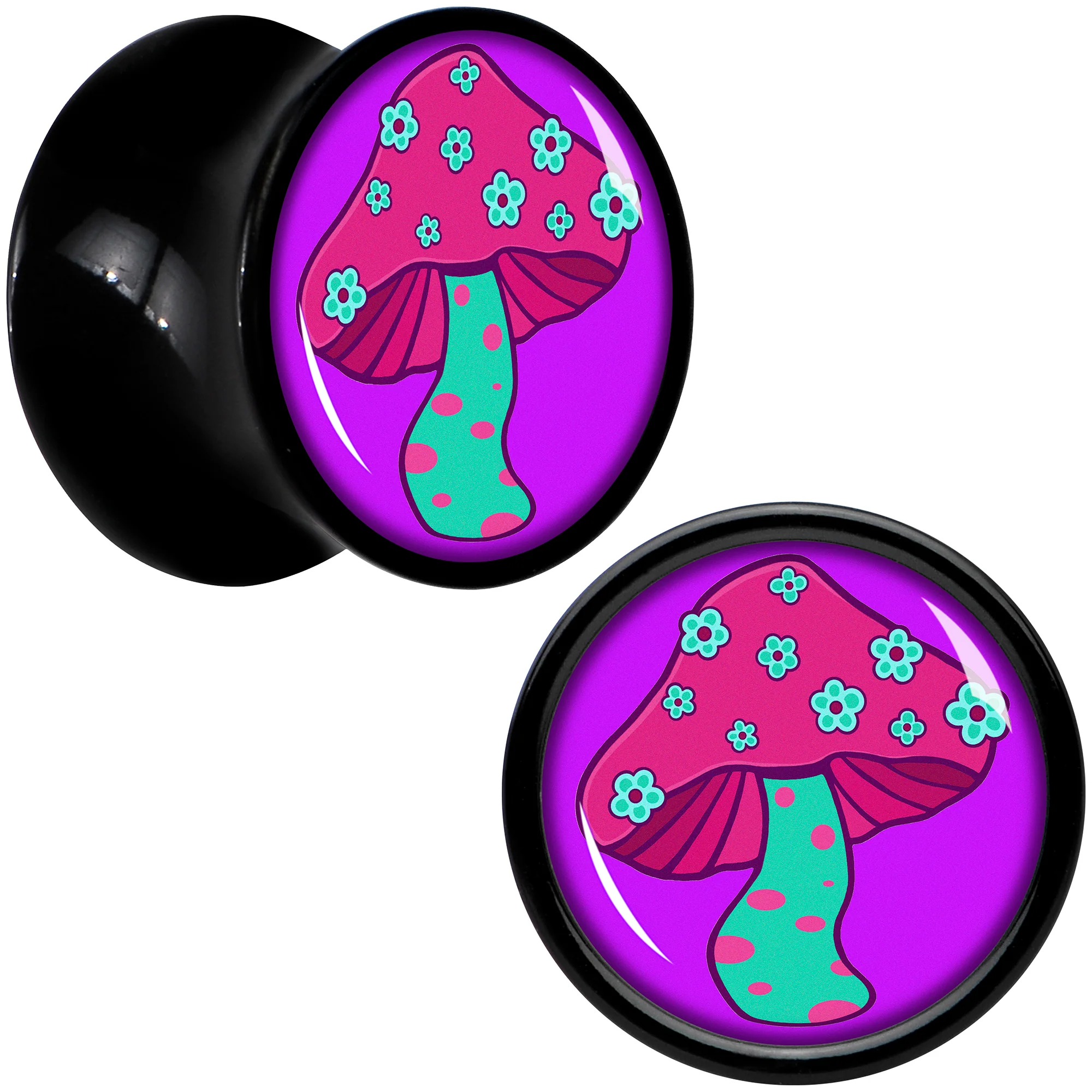 Black Acrylic Funky Floral Mushroom Double Flare Plug Set by Onyx O - Image 6
