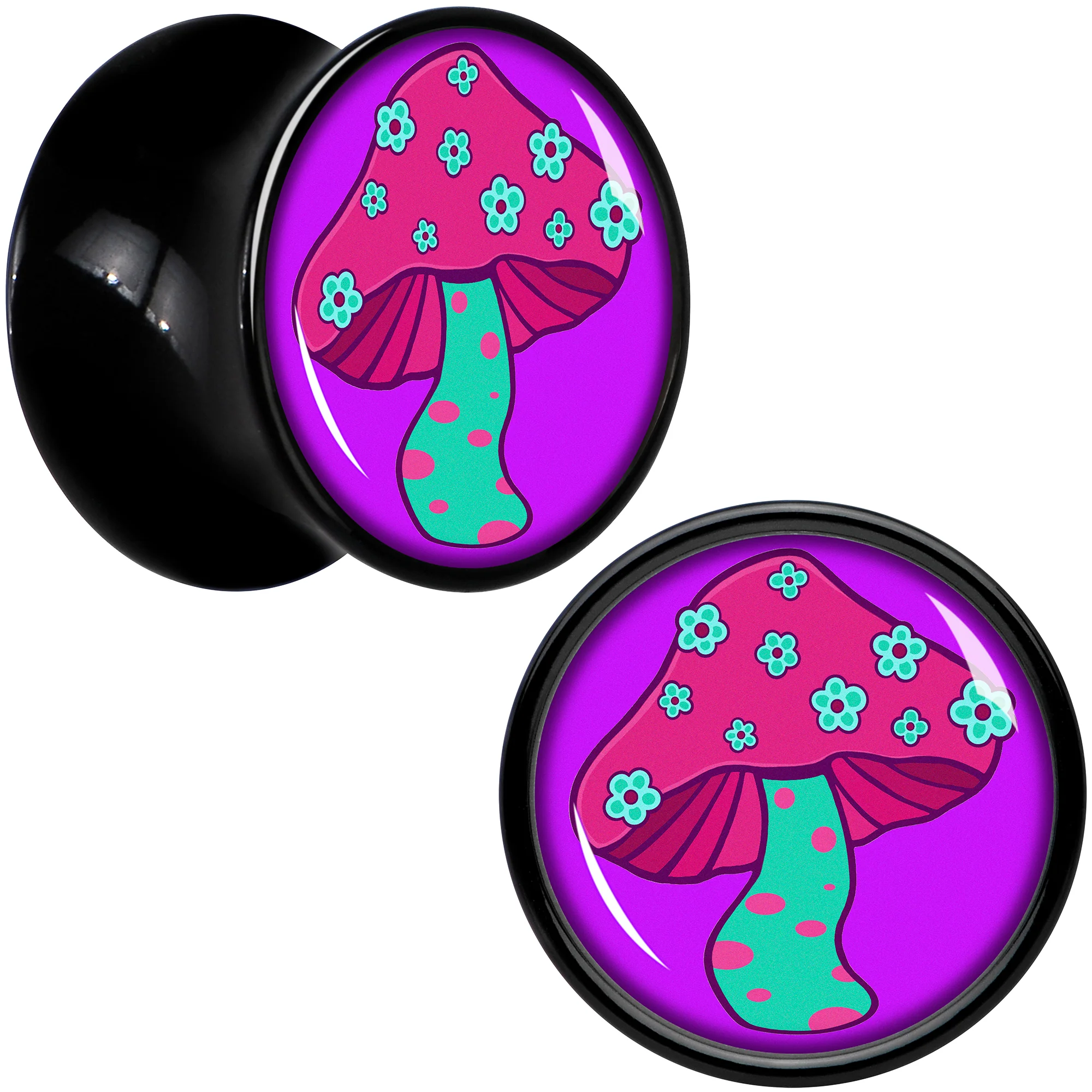 Black Acrylic Funky Floral Mushroom Double Flare Plug Set by Onyx O - Image 7