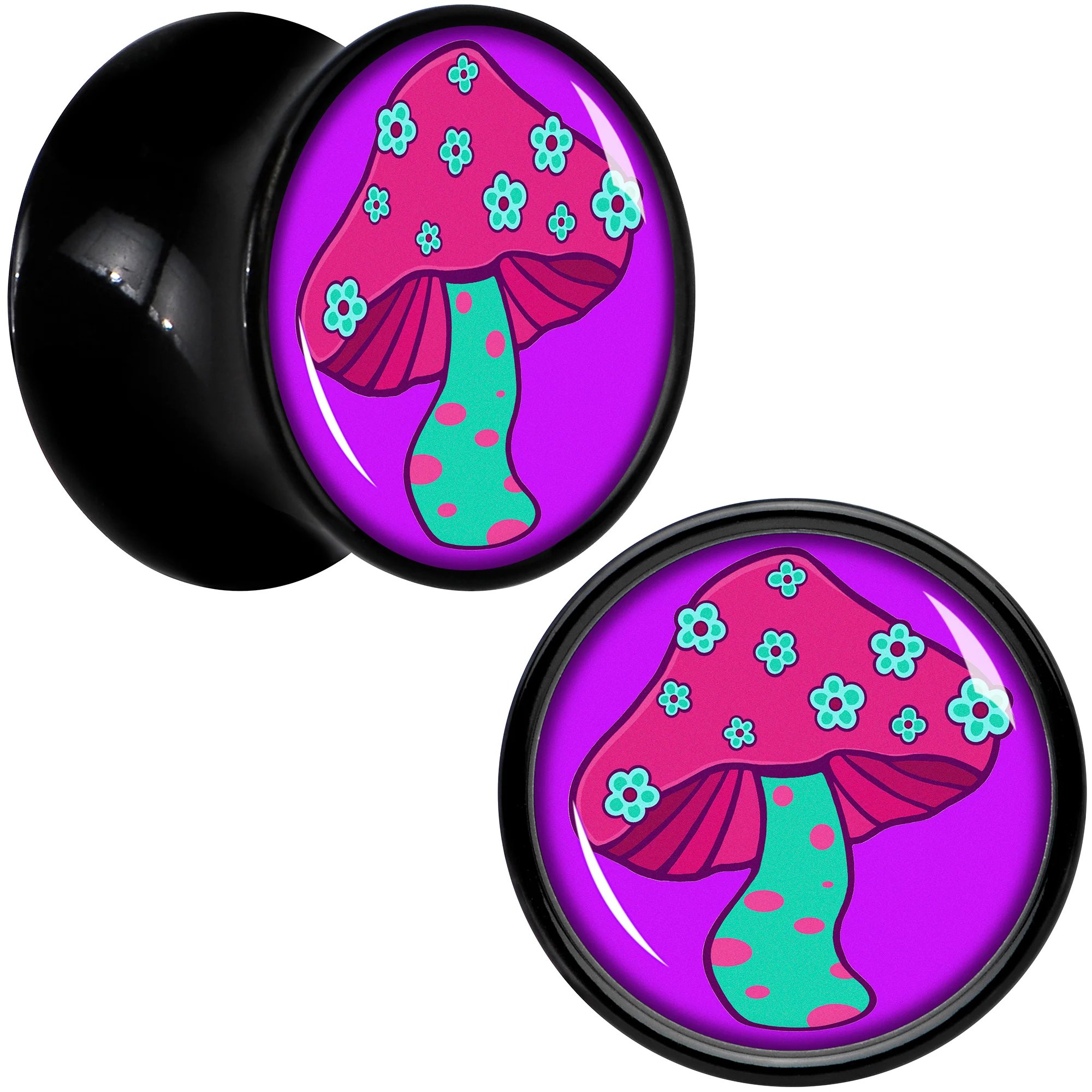 Black Acrylic Funky Floral Mushroom Double Flare Plug Set by Onyx O - Image 8