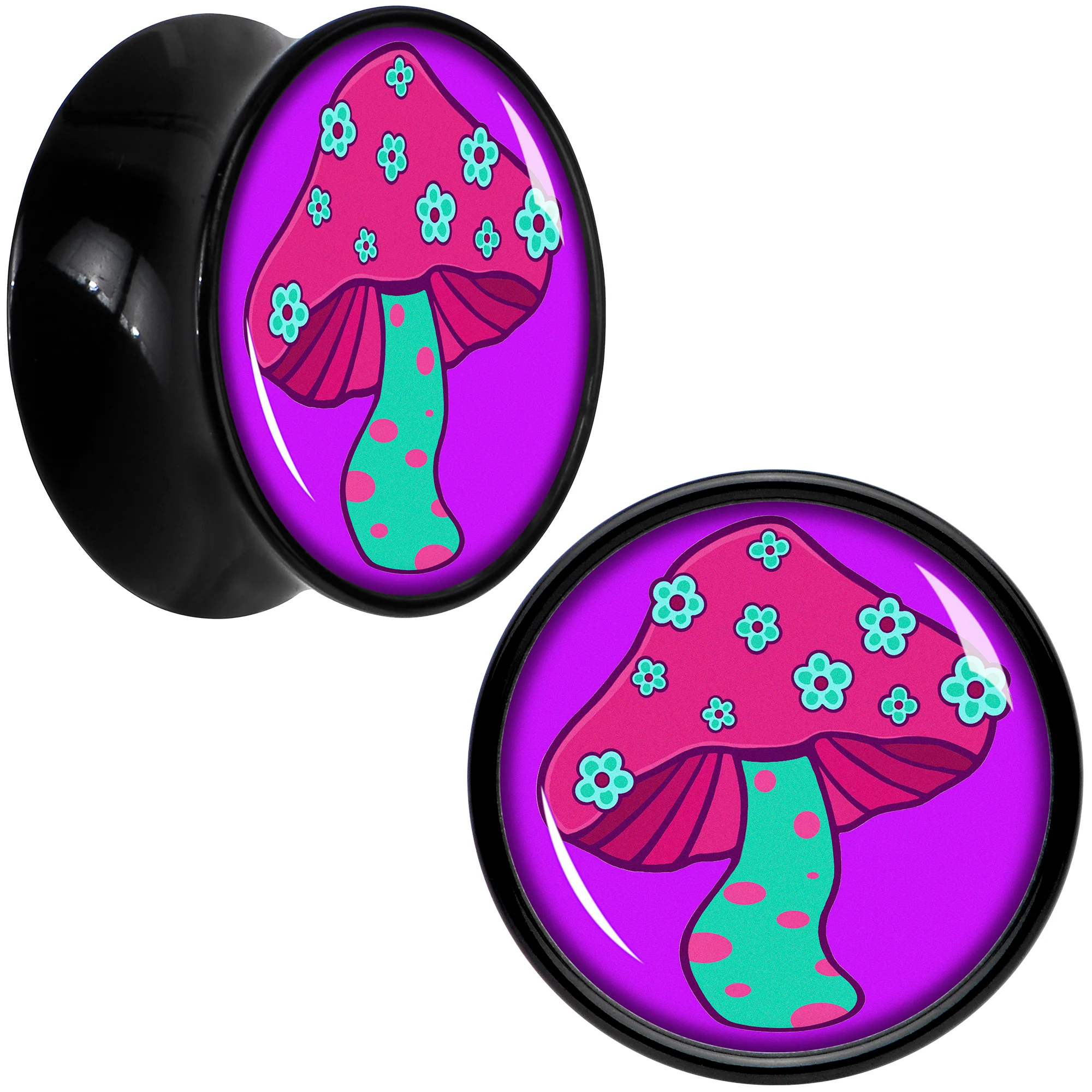 Black Acrylic Funky Floral Mushroom Double Flare Plug Set by Onyx O - Image 9
