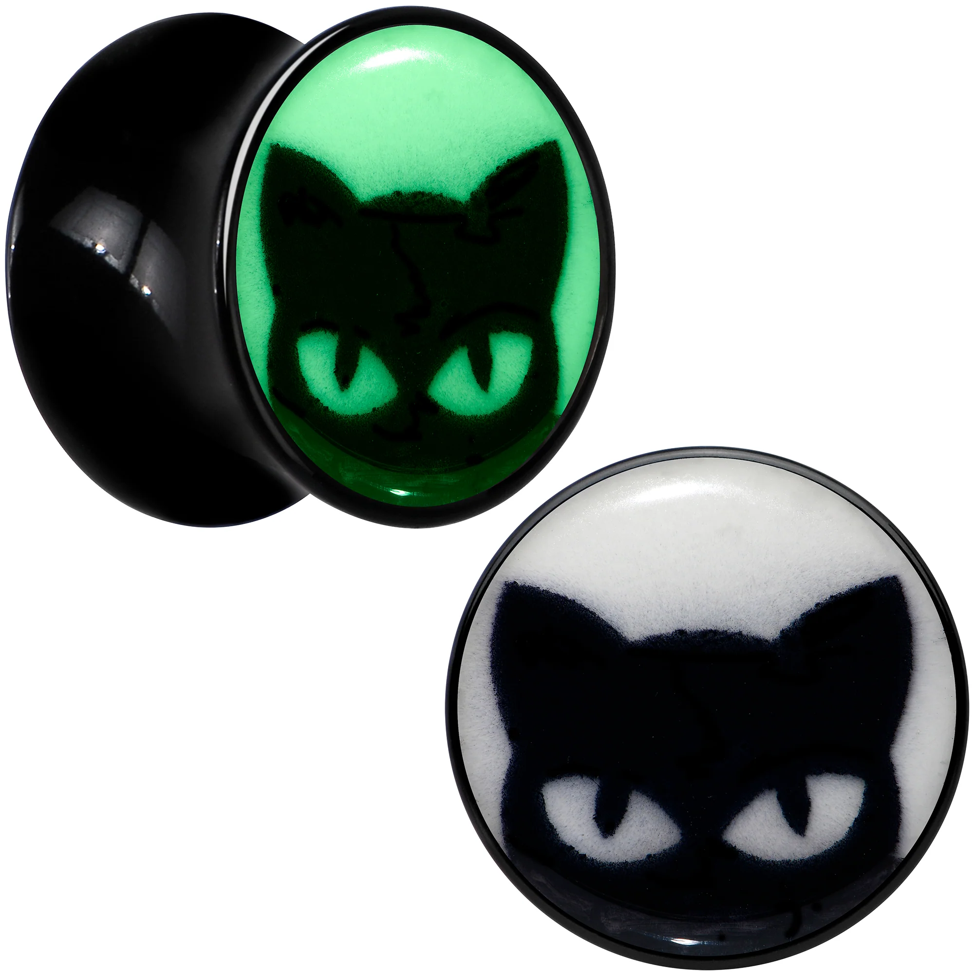 Black Acrylic Glow in the Dark Peeking Cat Double Flare Plug Set by Onyx O - Image 7