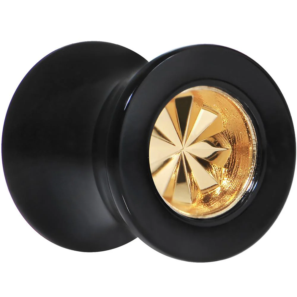 Black Acrylic Gold Flashy Tire Rim Saddle Plug 2G to 20mm - Image 3