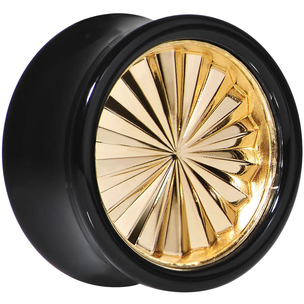 Black Acrylic Gold Flashy Tire Rim Saddle Plug 2G to 20mm - Image 8