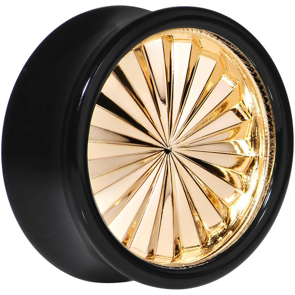 Black Acrylic Gold Flashy Tire Rim Saddle Plug 2G to 20mm - Image 9