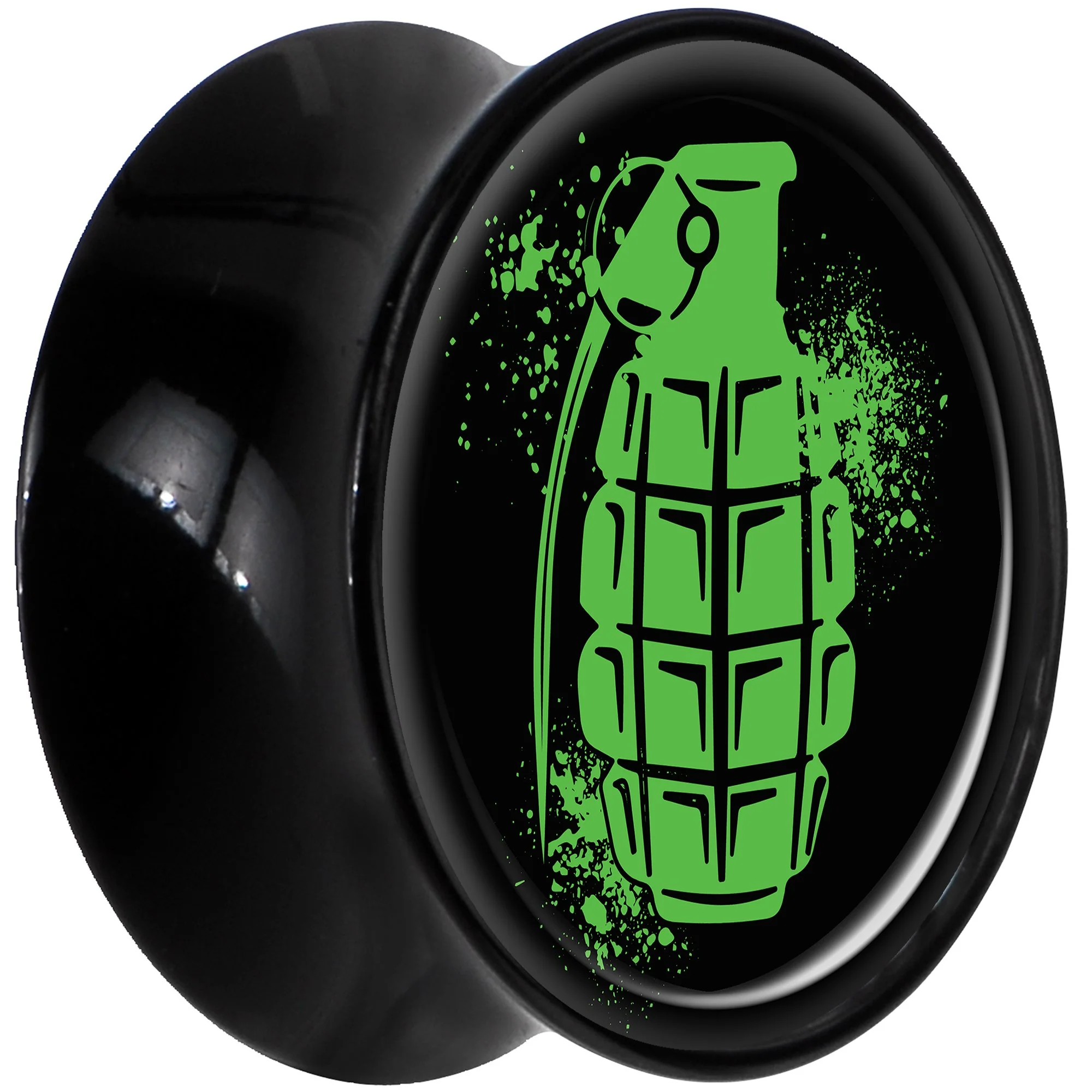 Black Acrylic Green Grenade Saddle Plug Set 18mm - Image 2