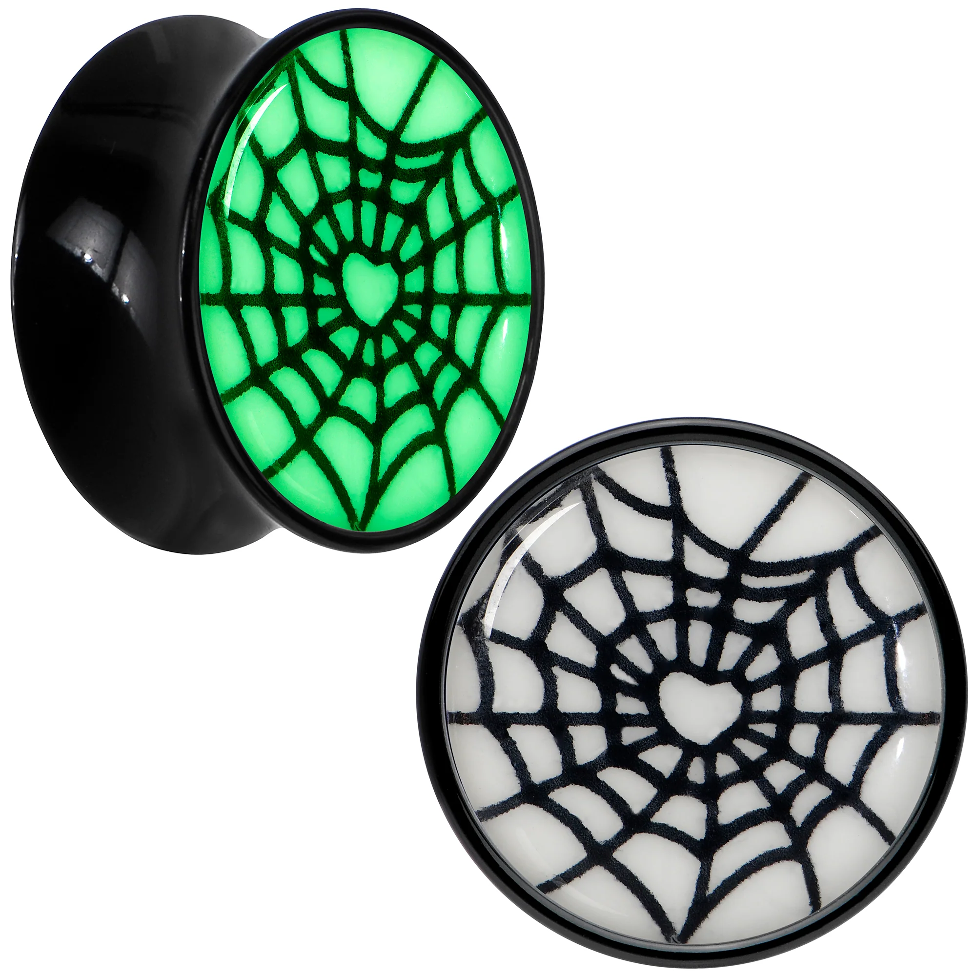 Black Acrylic Heart Spider Web Glow in the Dark Double Flare Plug Set by Onyx O - Image 10
