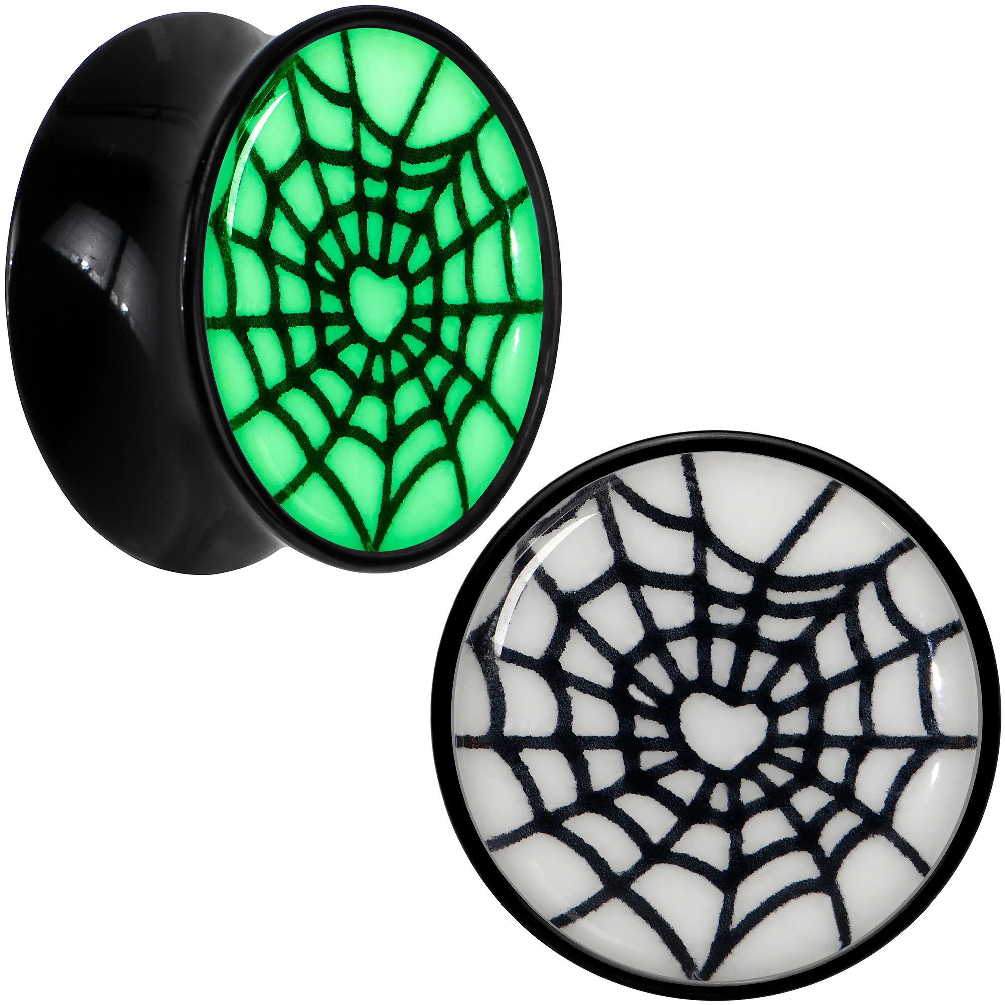 Black Acrylic Heart Spider Web Glow in the Dark Double Flare Plug Set by Onyx O - Image 11