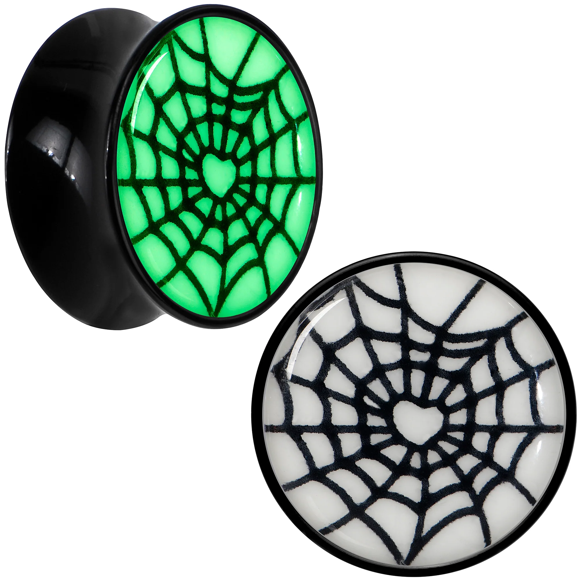 Black Acrylic Heart Spider Web Glow in the Dark Double Flare Plug Set by Onyx O - Image 12
