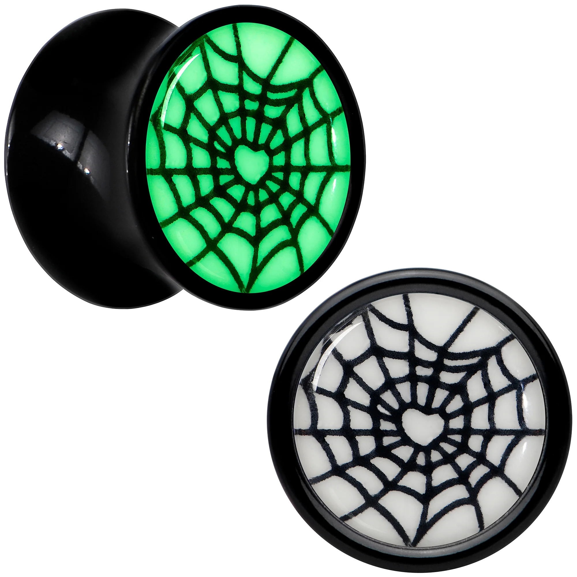 Black Acrylic Heart Spider Web Glow in the Dark Double Flare Plug Set by Onyx O - Image 13