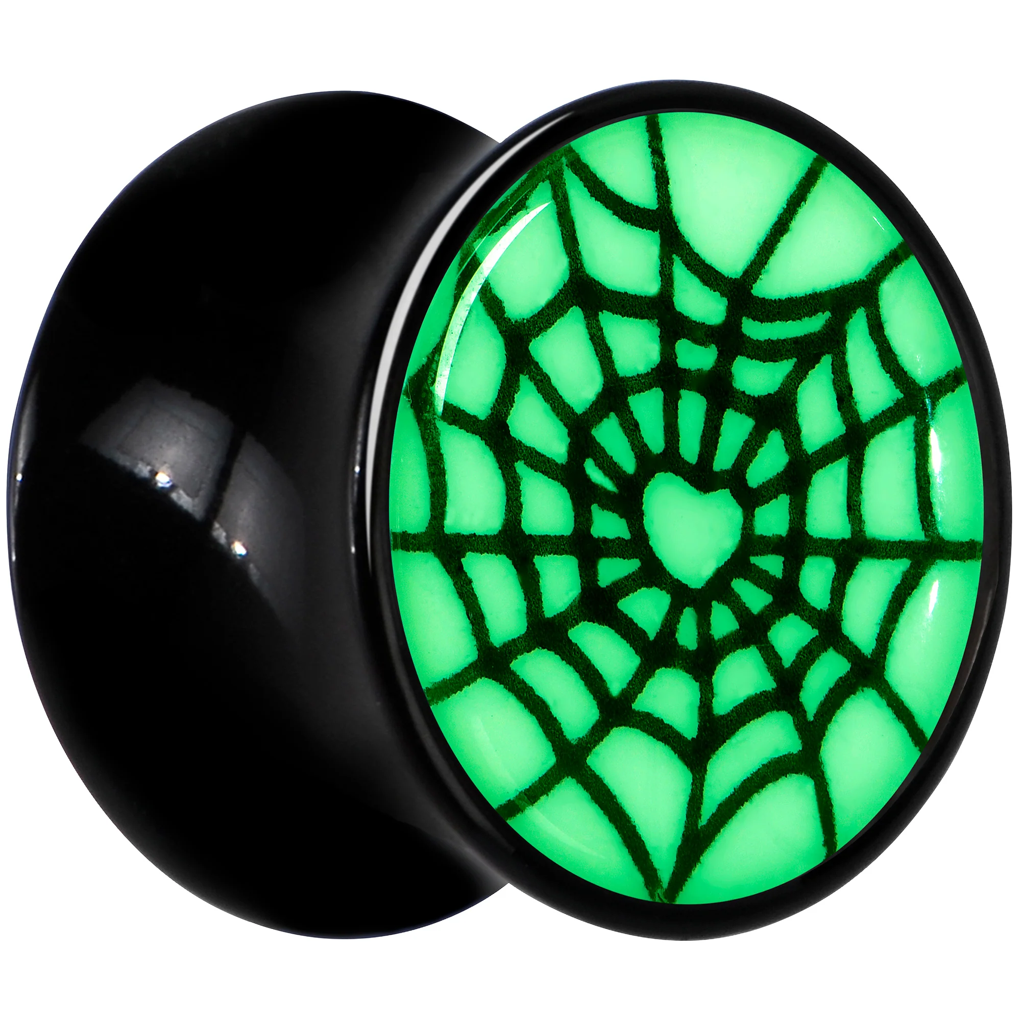 Black Acrylic Heart Spider Web Glow in the Dark Double Flare Plug Set by Onyx O - Image 3
