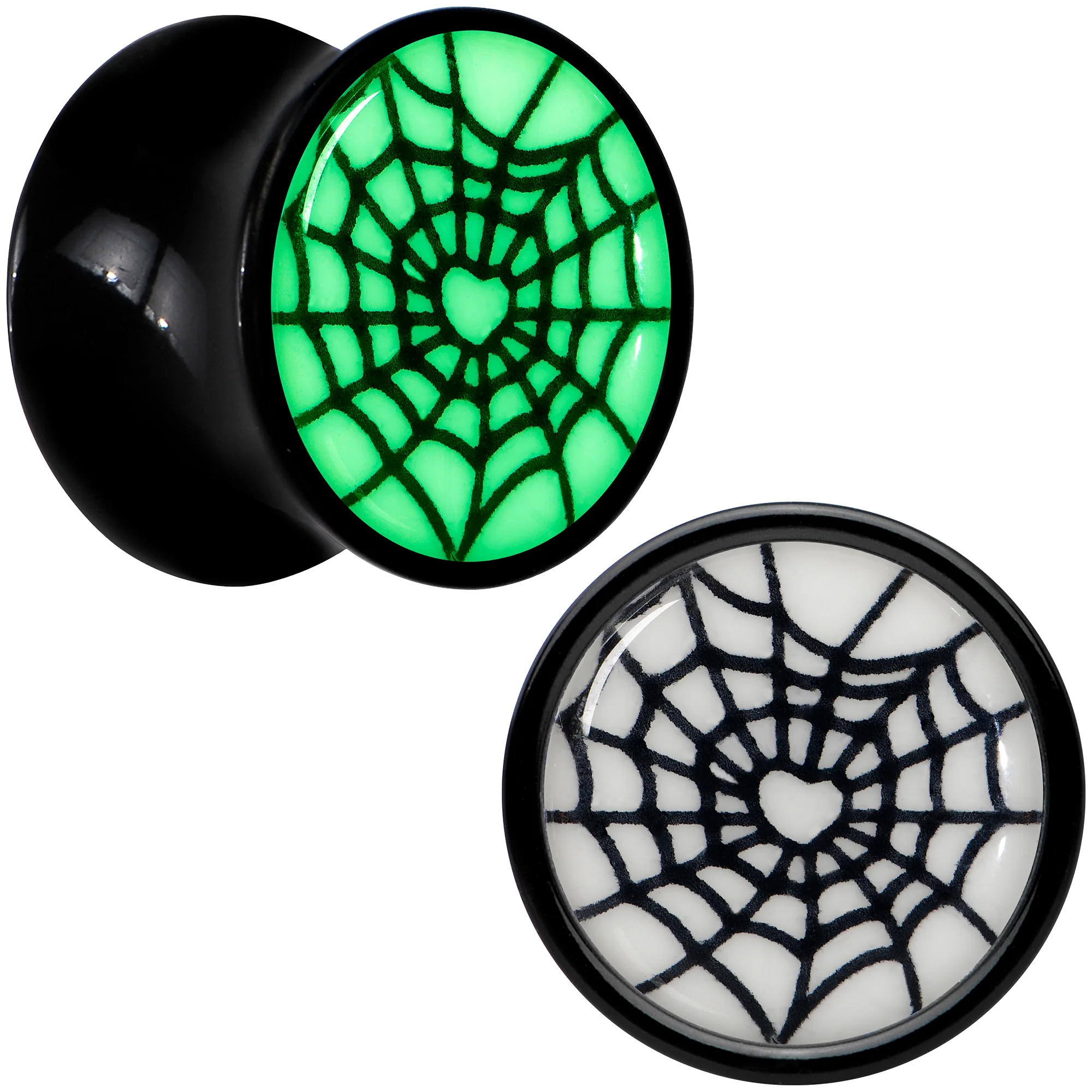 Black Acrylic Heart Spider Web Glow in the Dark Double Flare Plug Set by Onyx O - Image 6