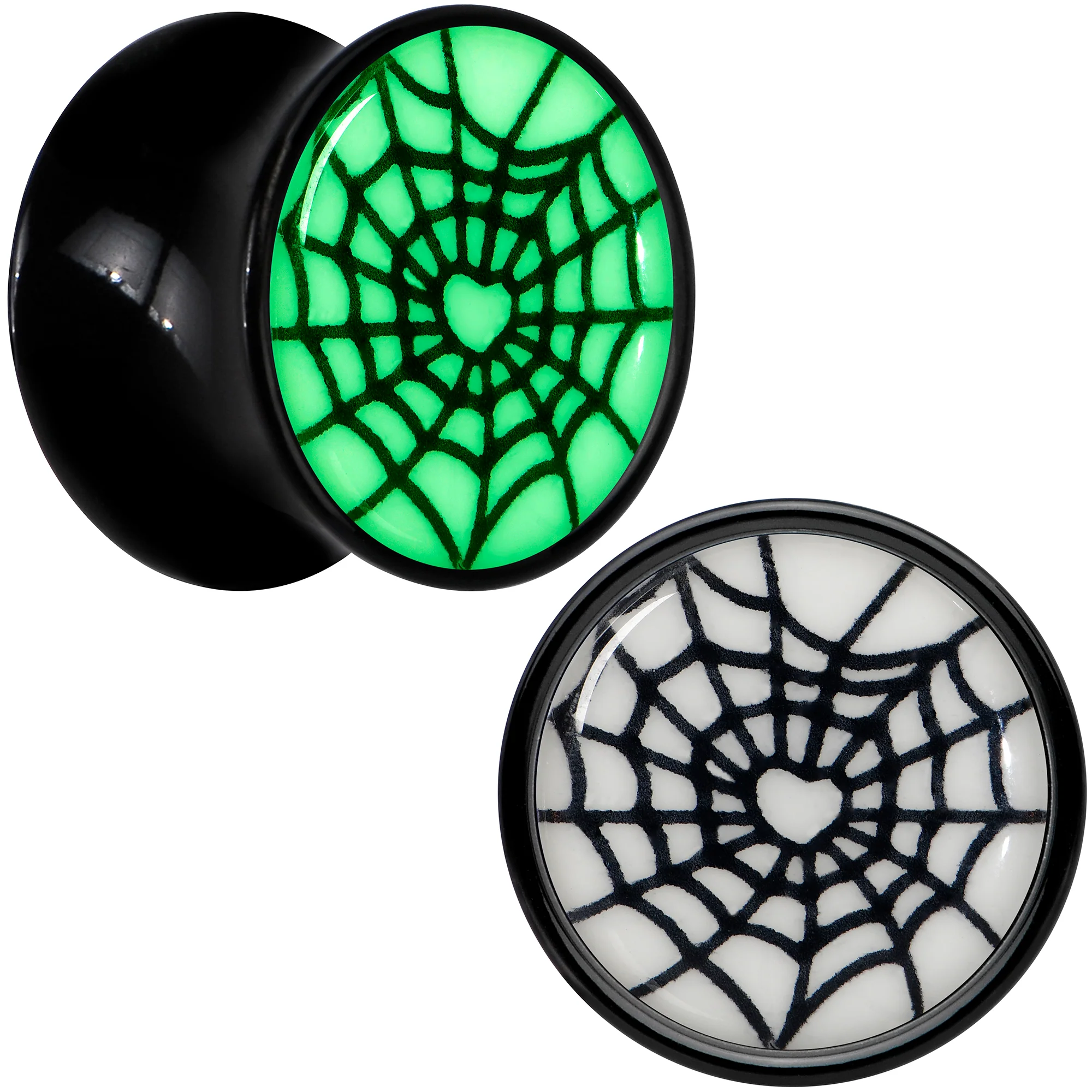Black Acrylic Heart Spider Web Glow in the Dark Double Flare Plug Set by Onyx O - Image 8