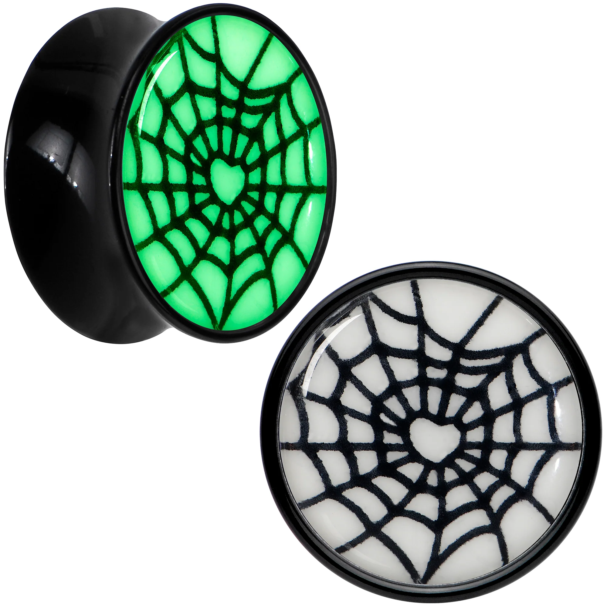 Black Acrylic Heart Spider Web Glow in the Dark Double Flare Plug Set by Onyx O - Image 9