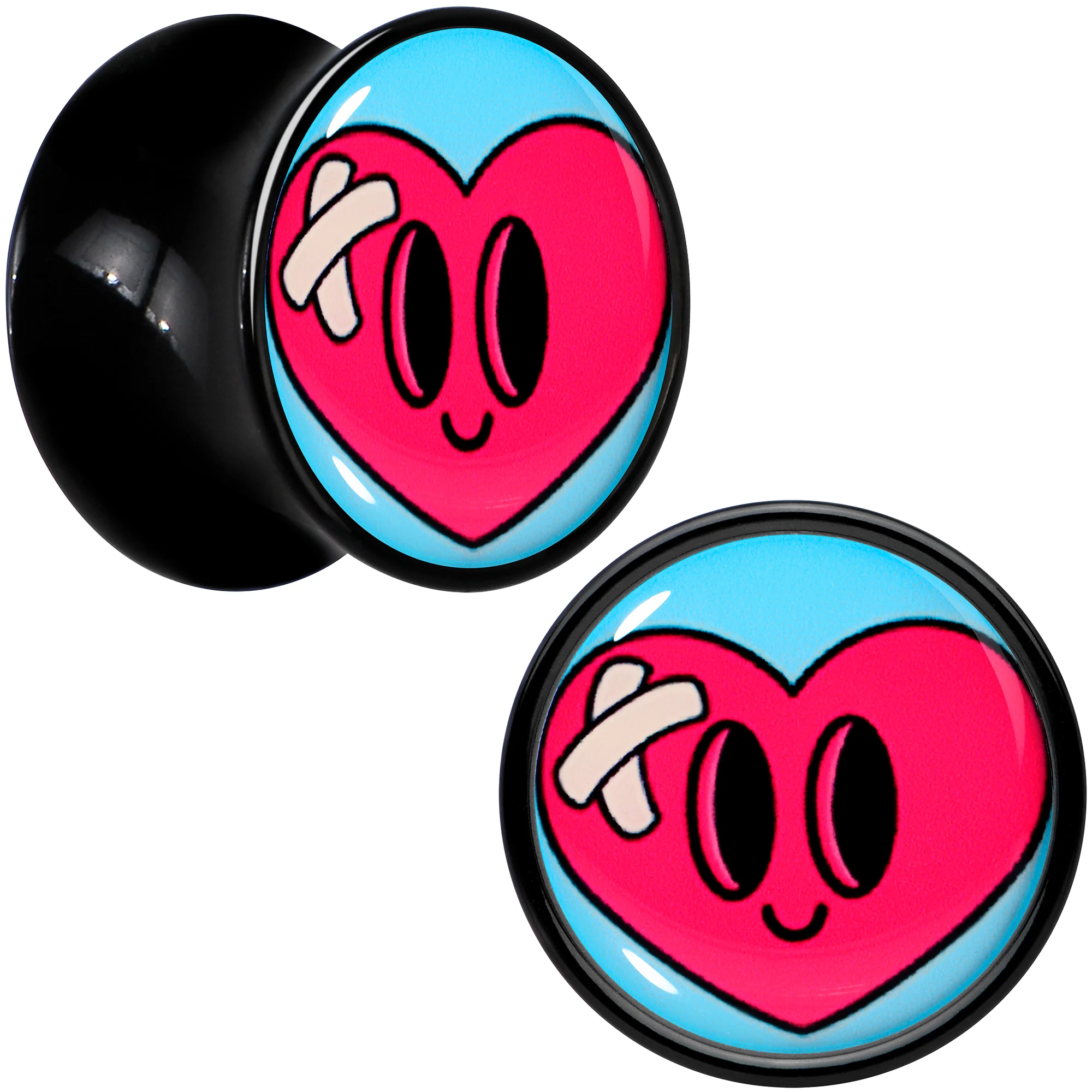 Black Acrylic Heartbreak Bandaged Heart Double Flare Plug Set by Onyx O - Image 2