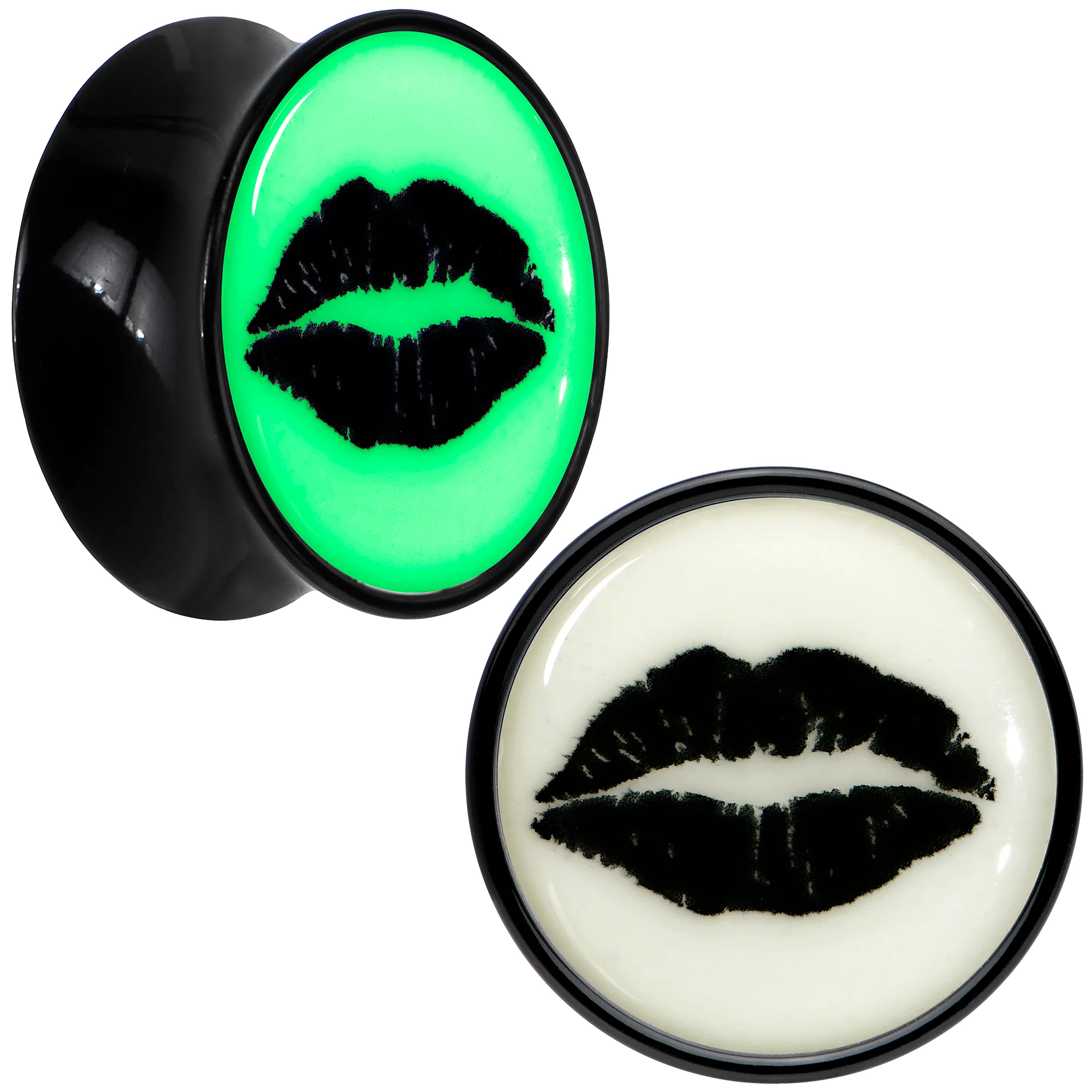 Black Acrylic Lipstick Kiss Glow in Dark Double Flare Plug Set by Onyx O - Image 10