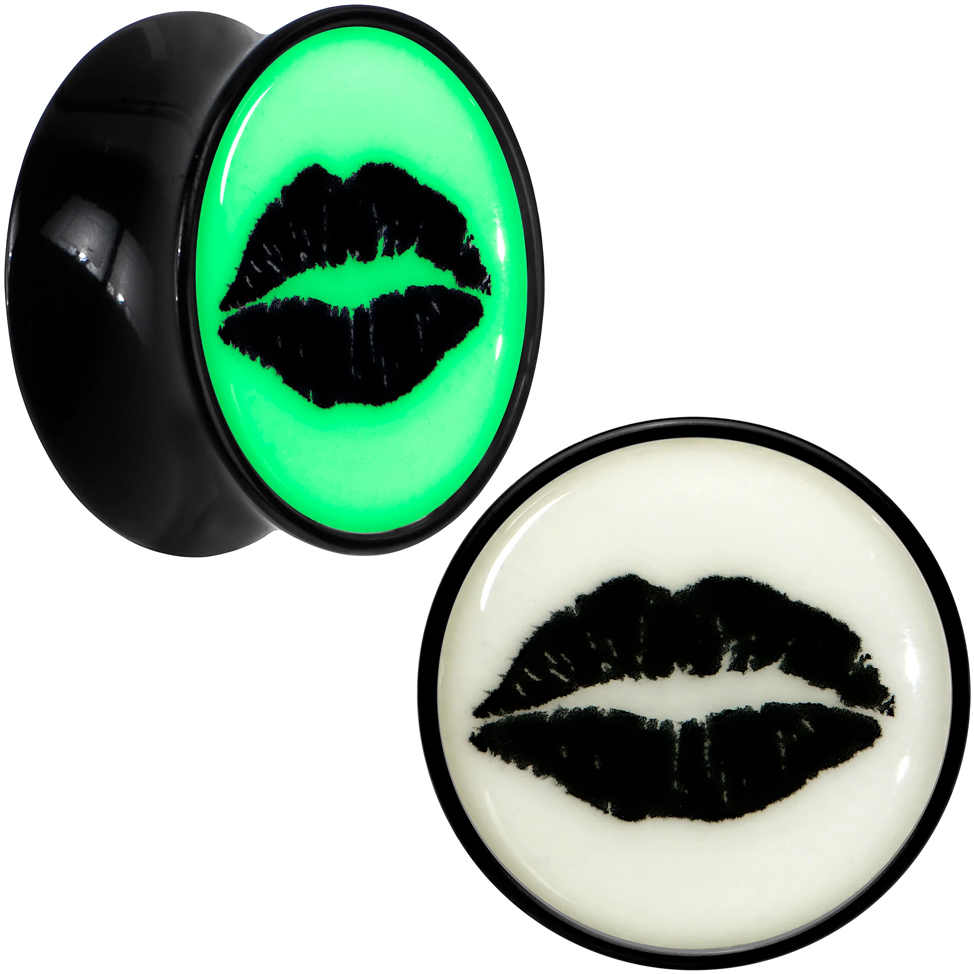 Black Acrylic Lipstick Kiss Glow in Dark Double Flare Plug Set by Onyx O - Image 11
