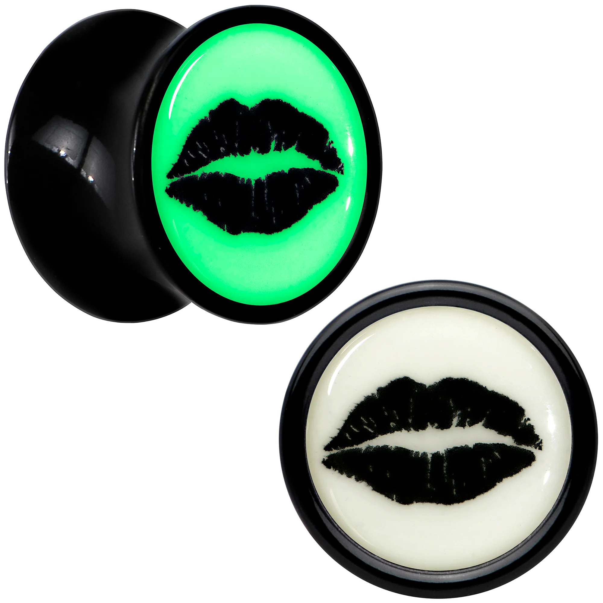 Black Acrylic Lipstick Kiss Glow in Dark Double Flare Plug Set by Onyx O - Image 13