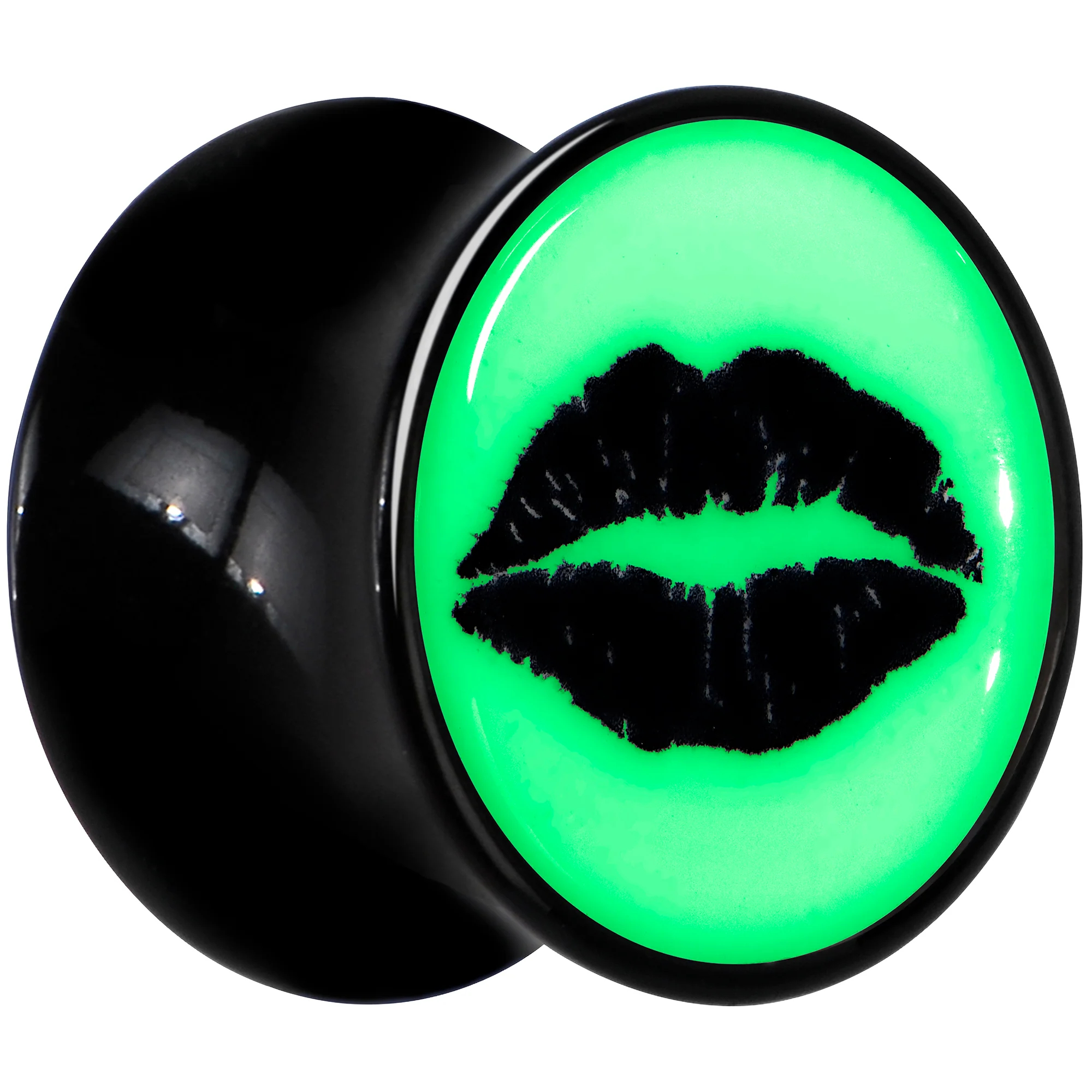 Black Acrylic Lipstick Kiss Glow in Dark Double Flare Plug Set by Onyx O - Image 3