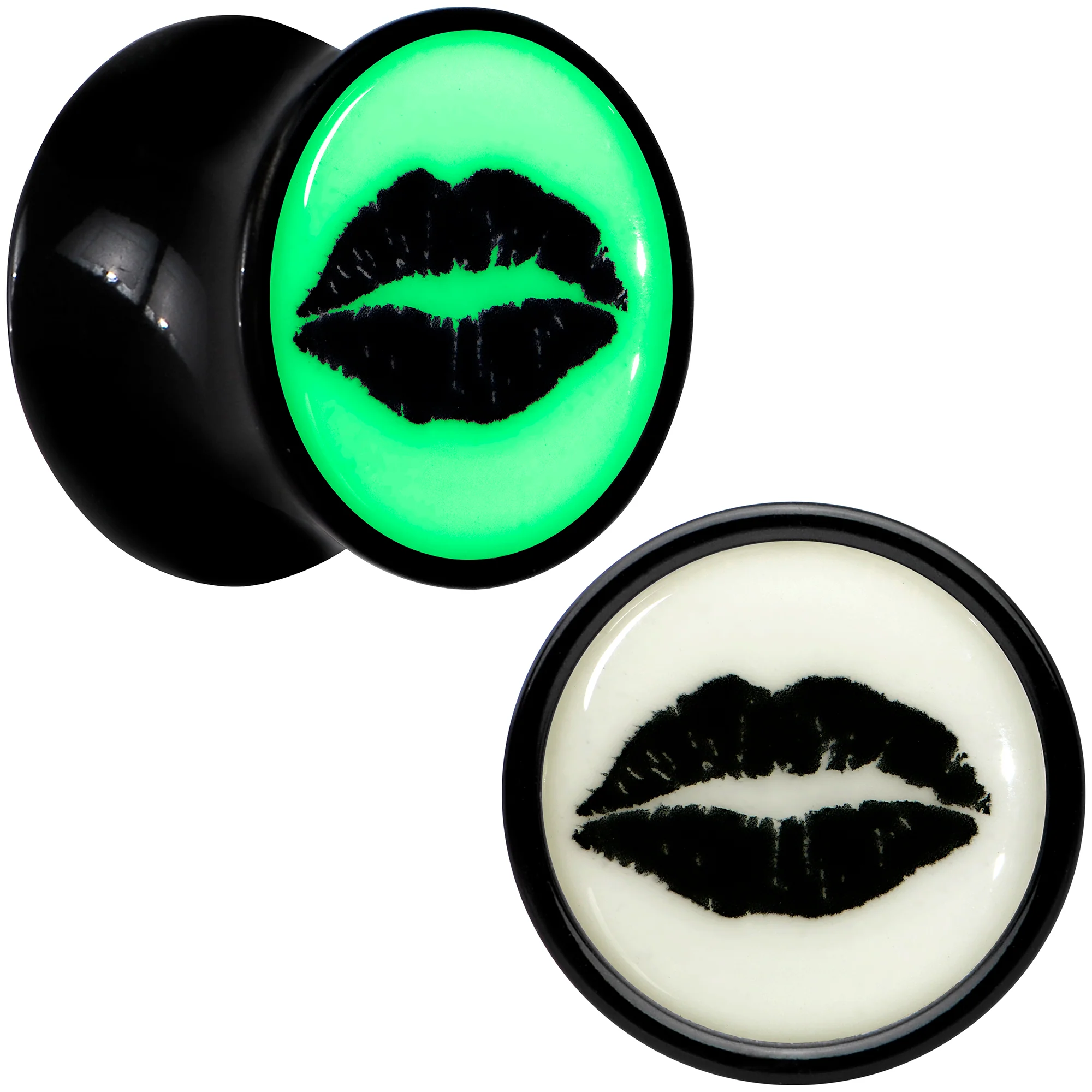 Black Acrylic Lipstick Kiss Glow in Dark Double Flare Plug Set by Onyx O - Image 6