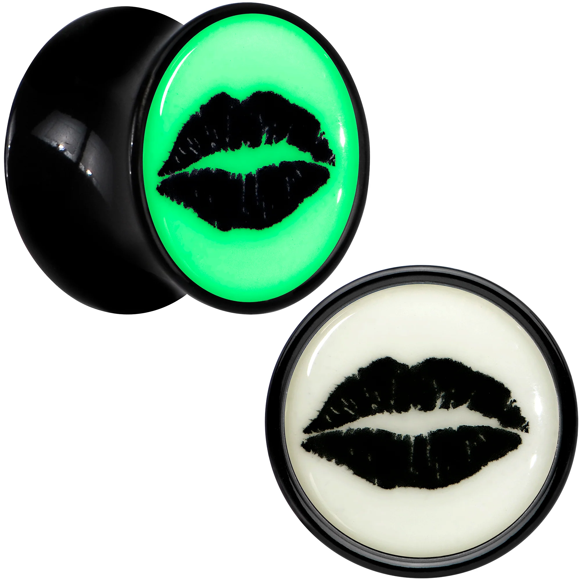 Black Acrylic Lipstick Kiss Glow in Dark Double Flare Plug Set by Onyx O - Image 8