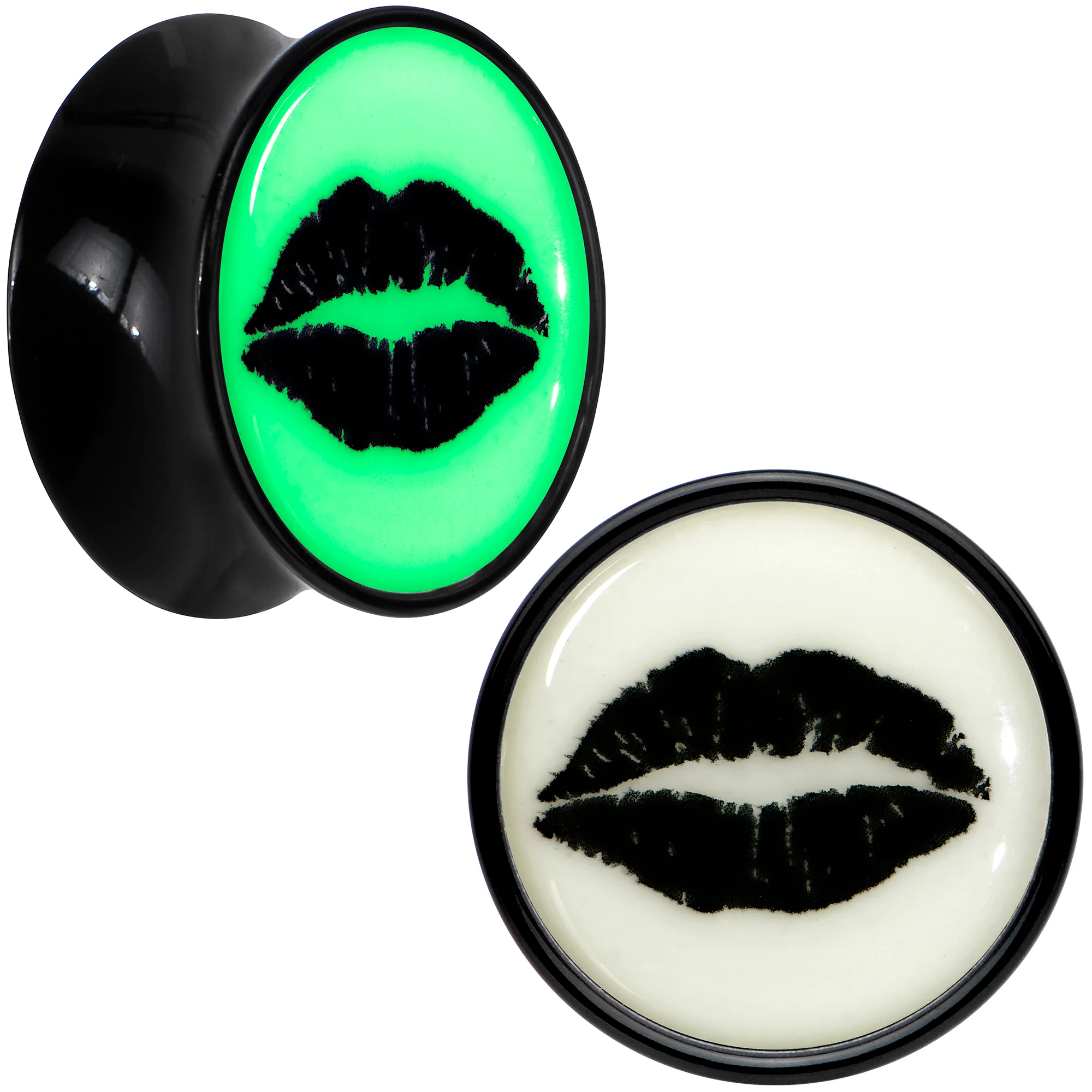 Black Acrylic Lipstick Kiss Glow in Dark Double Flare Plug Set by Onyx O - Image 9