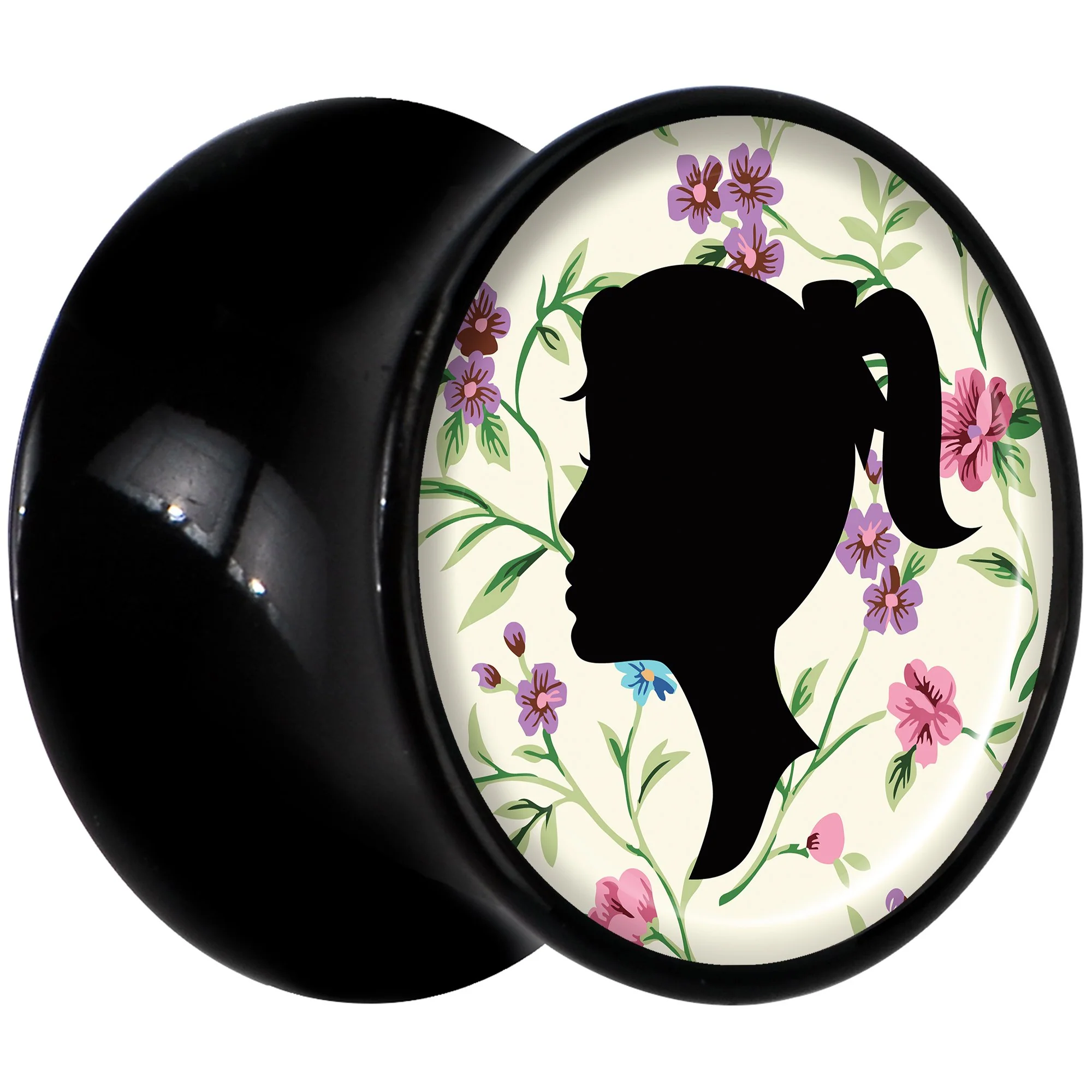 Black Acrylic Man Woman Floral Silhouette Saddle Plug Set 1/2 - Image 2