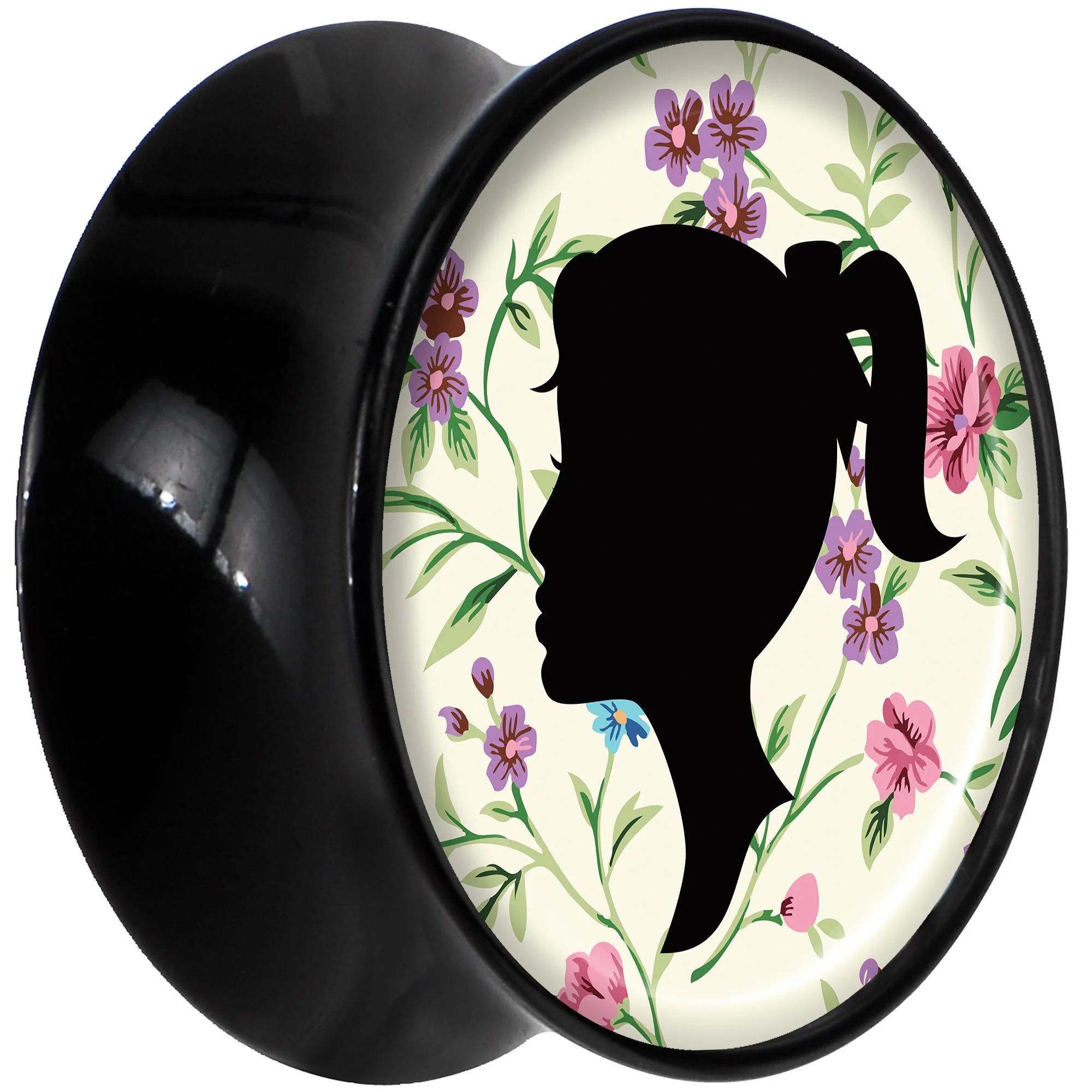 Black Acrylic Man Woman Floral Silhouette Saddle Plug Set 18mm - Image 2