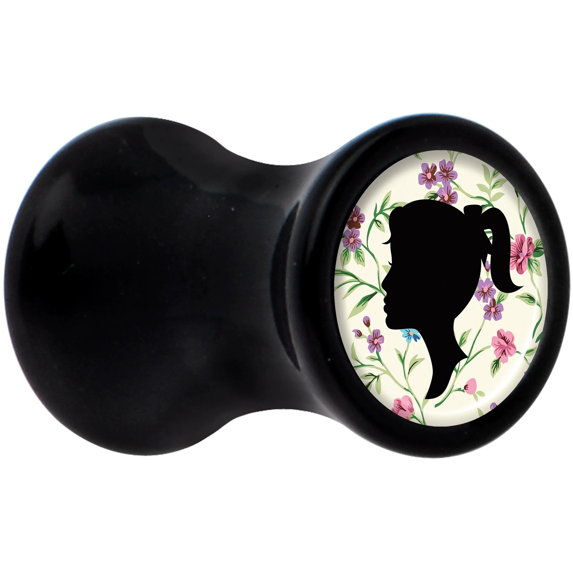 Black Acrylic Man Woman Floral Silhouette Saddle Plug Set 4G - Image 2