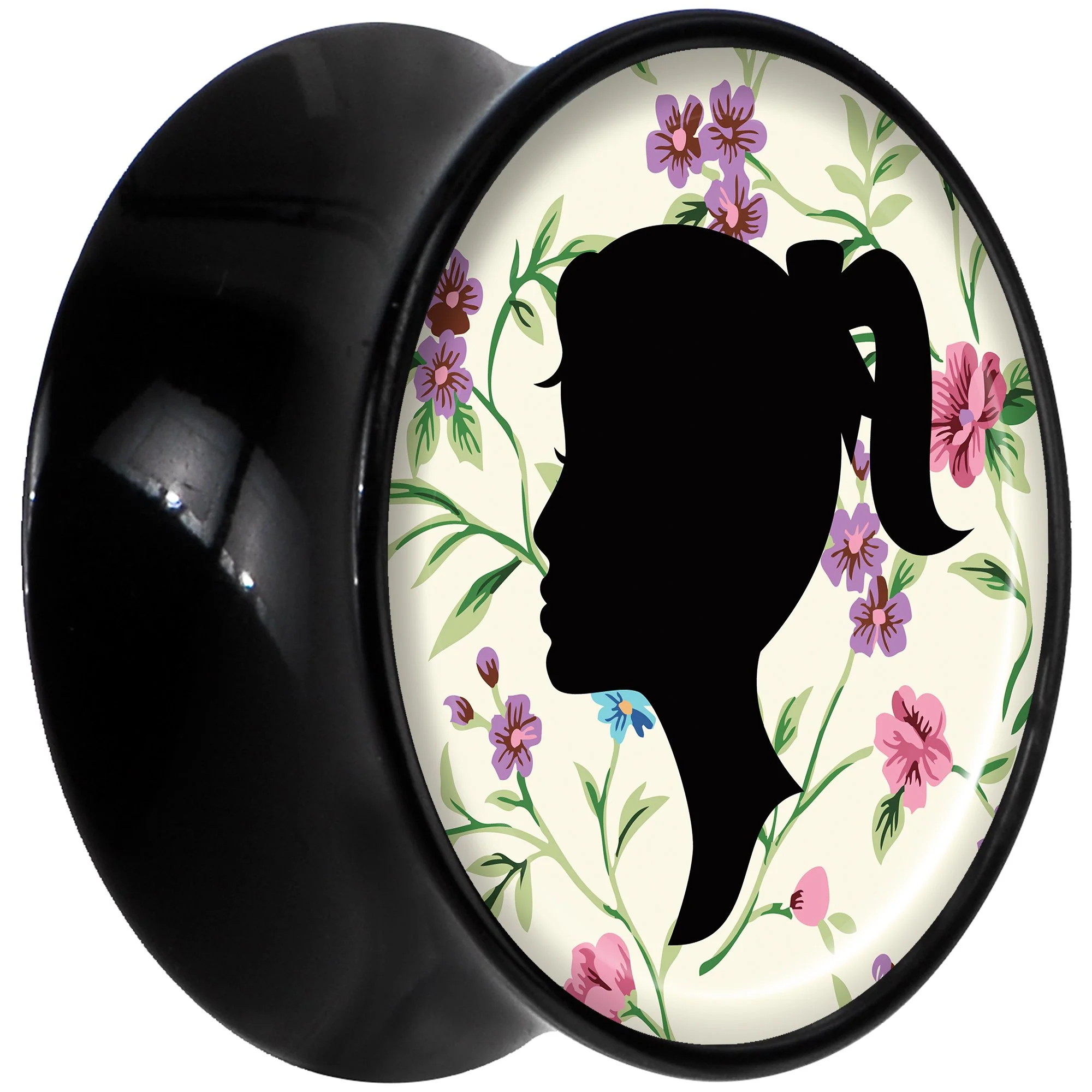 Black Acrylic Man Woman Floral Silhouette Saddle Plug Set 9/16 - Image 2