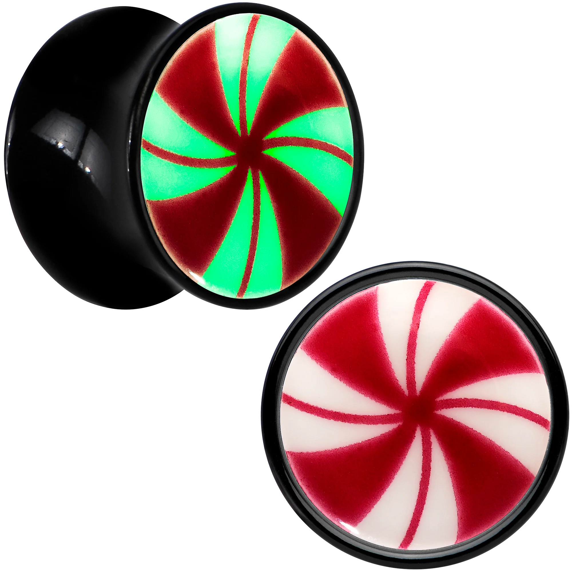 Black Acrylic Peppermint Candy Glow in Dark Double Flare Plug Set by Onyx O - Image 8