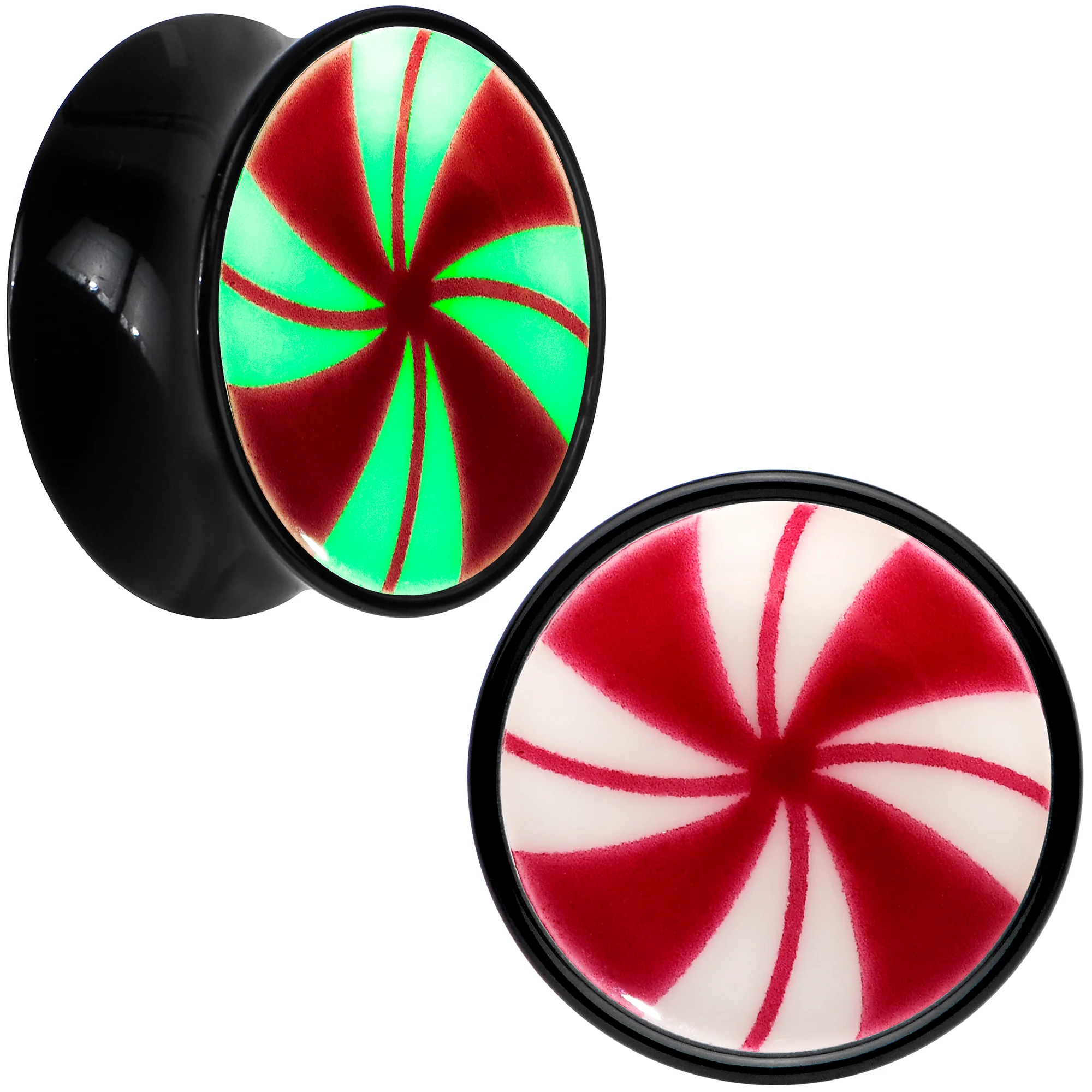 Black Acrylic Peppermint Candy Glow in Dark Double Flare Plug Set by Onyx O - Image 9