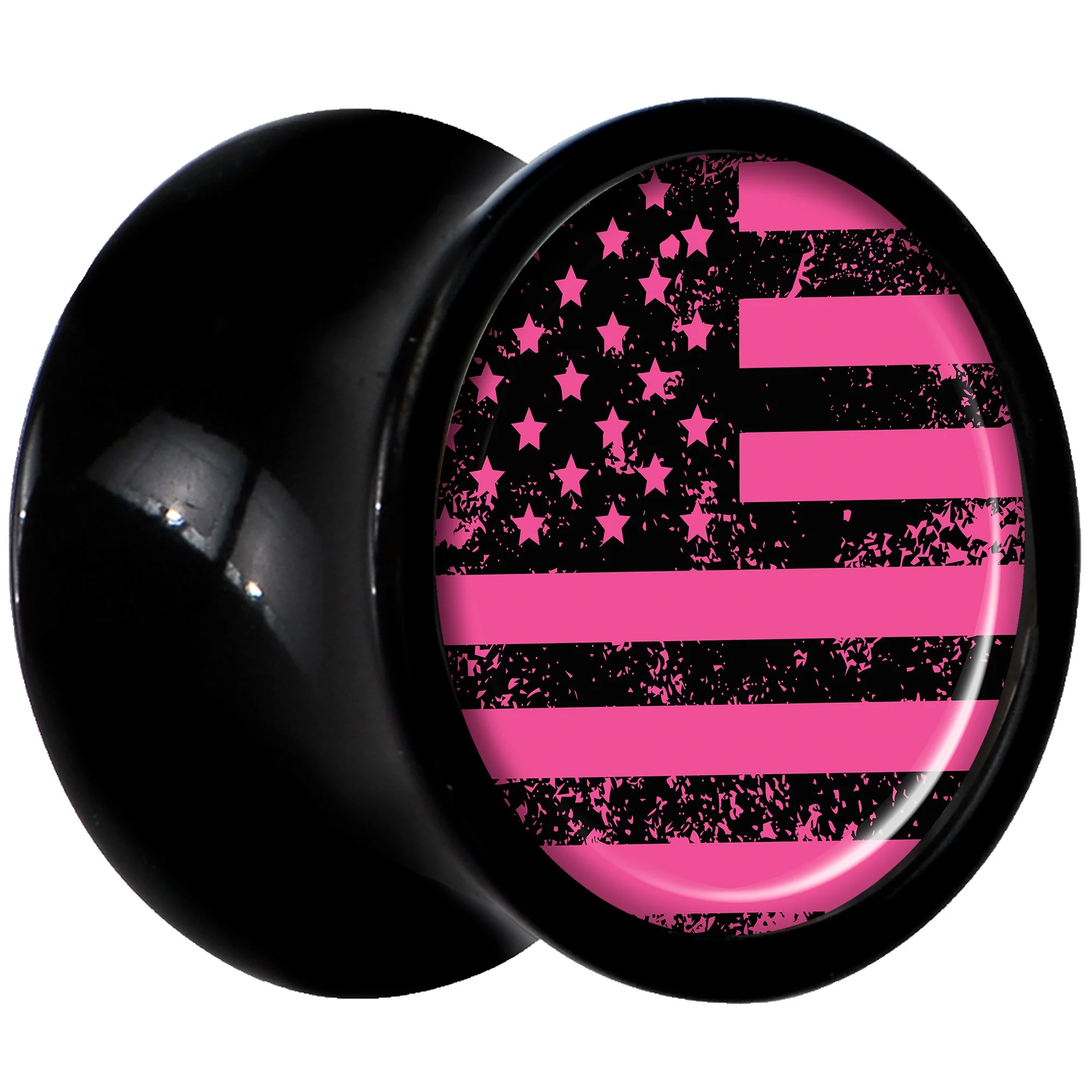 Black Acrylic Pink American Flag Saddle Plug Set 0G - Image 2