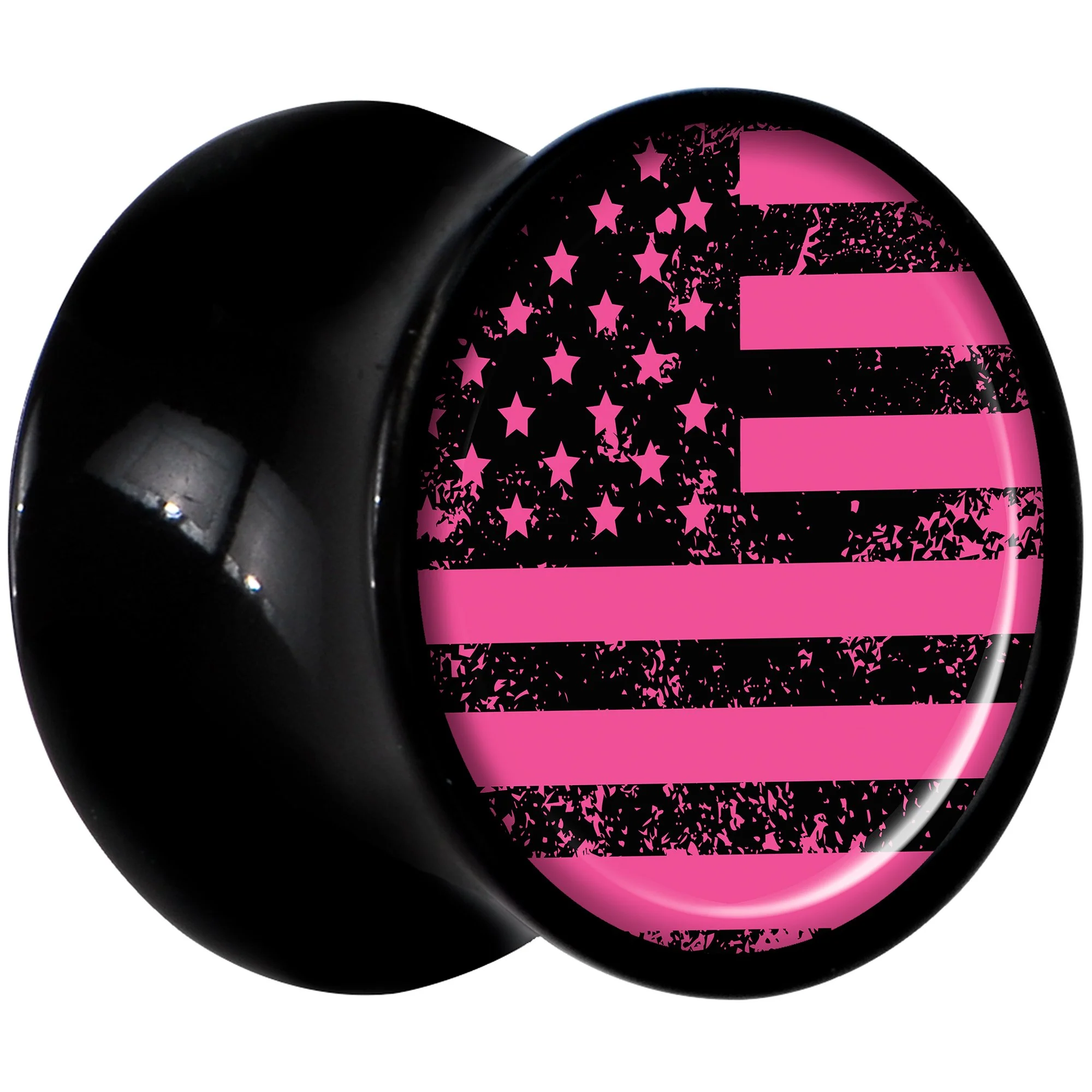 Black Acrylic Pink American Flag Saddle Plug Set 00G - Image 2