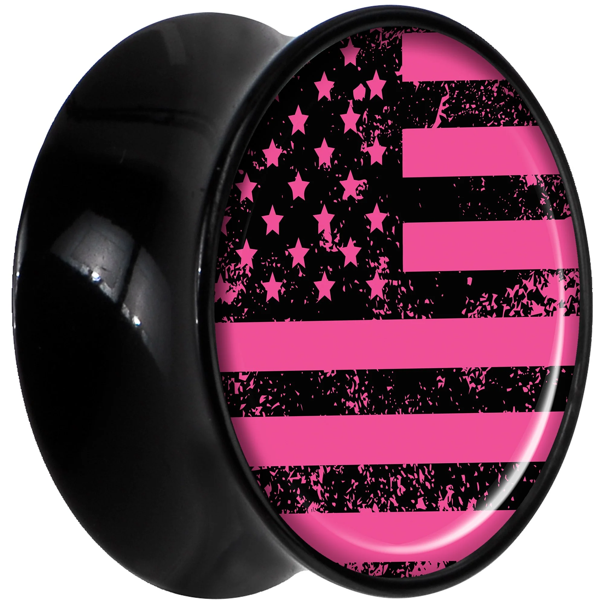 Black Acrylic Pink American Flag Saddle Plug Set 9/16 - Image 2