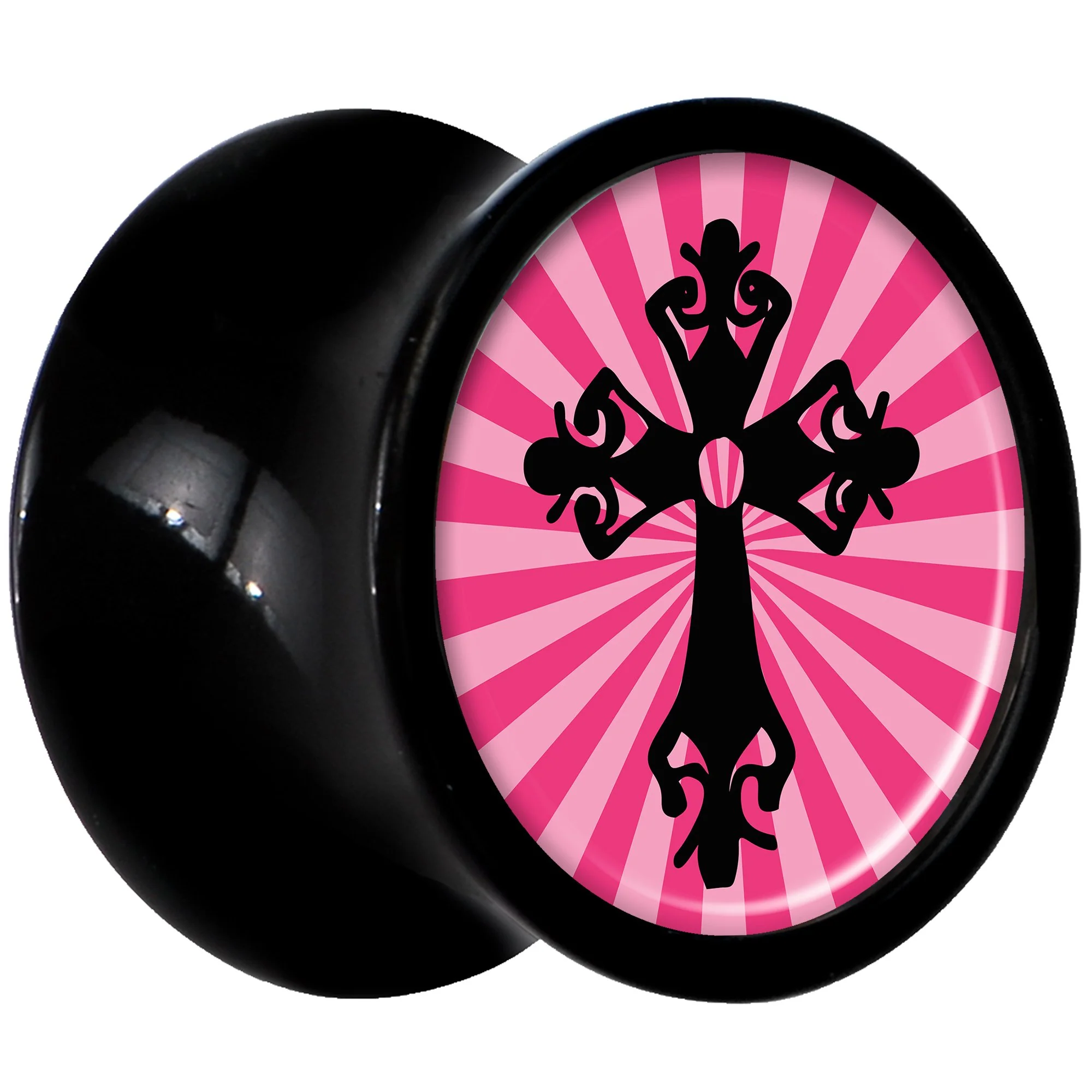Black Acrylic Pink Black Radiant Cross Saddle Plug Set 0G - Image 2