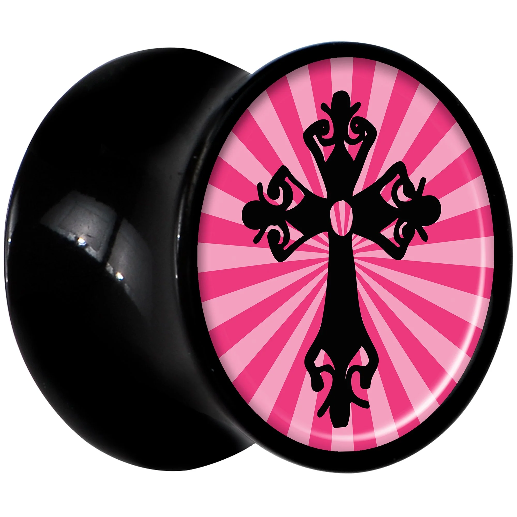 Black Acrylic Pink Black Radiant Cross Saddle Plug Set 00G - Image 2