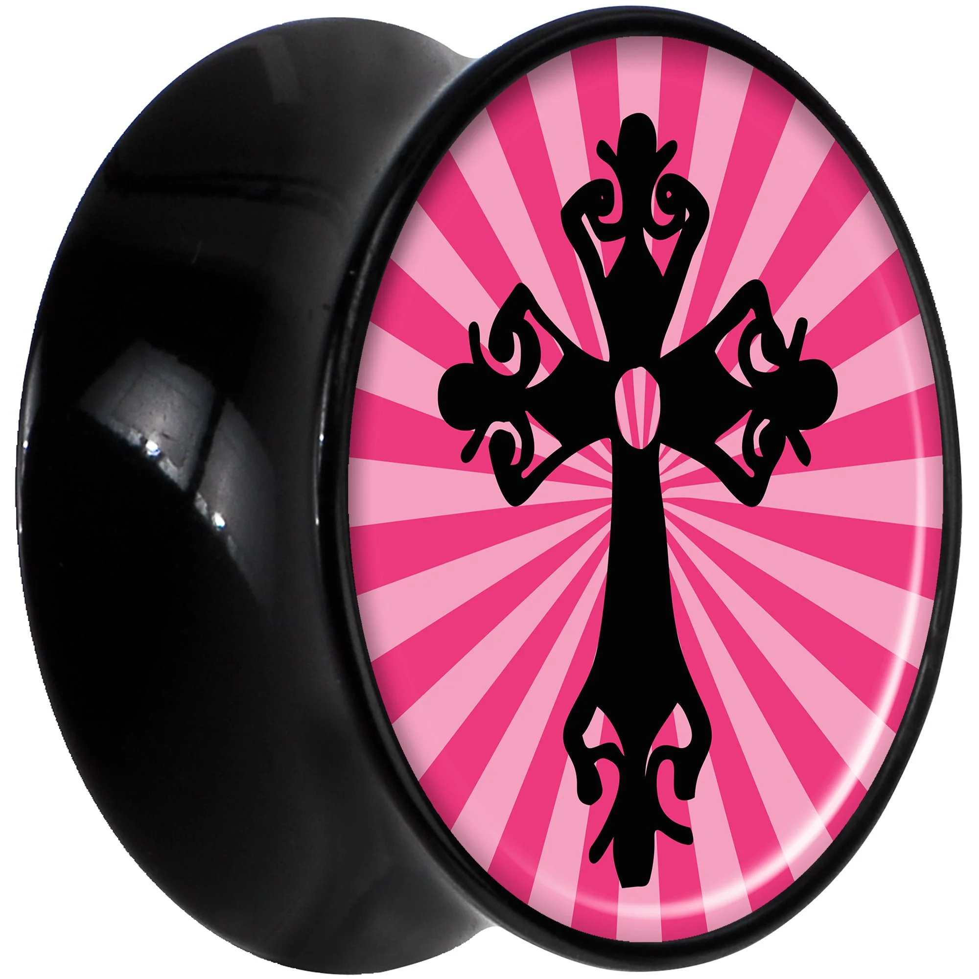 Black Acrylic Pink Black Radiant Cross Saddle Plug Set 20mm - Image 2