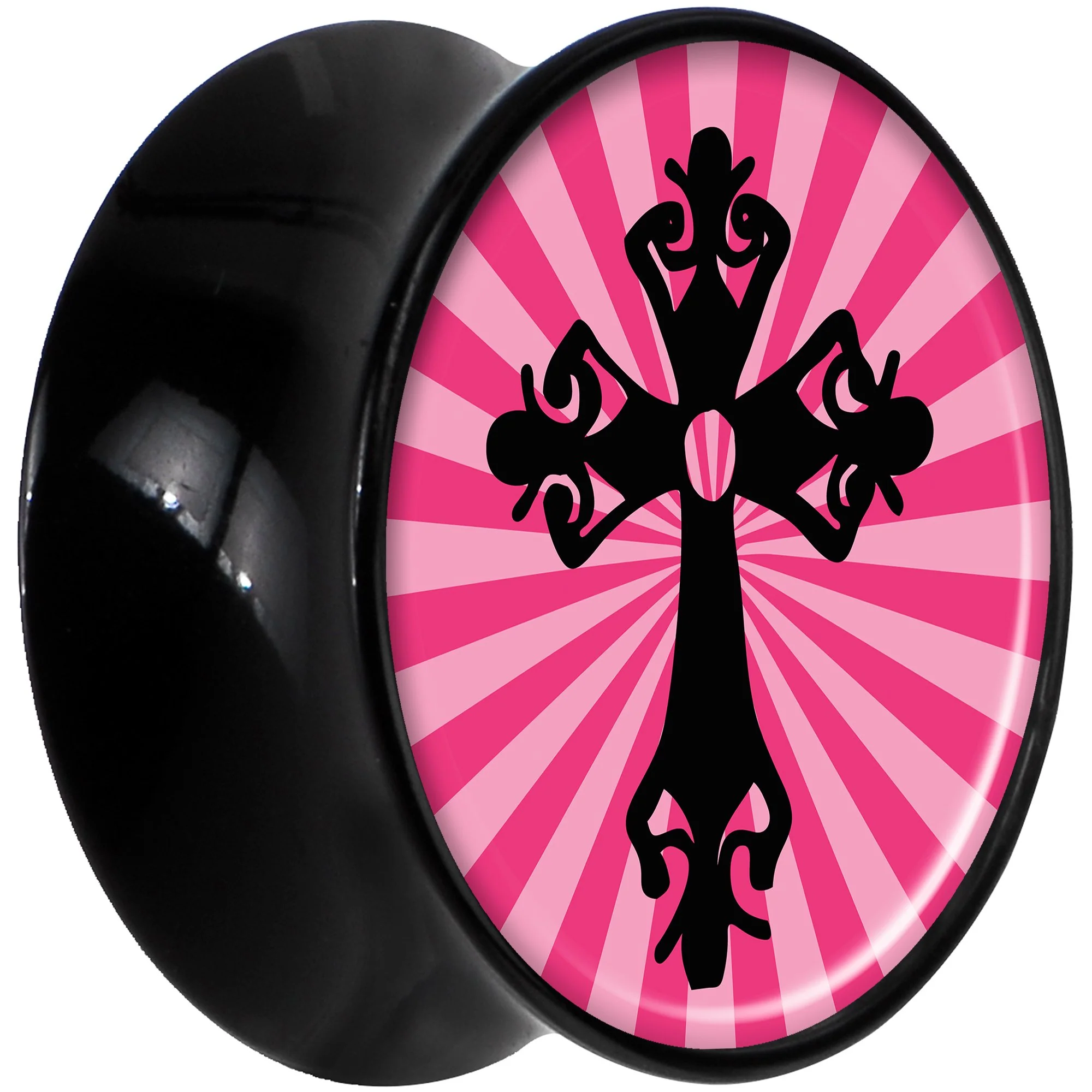 Black Acrylic Pink Black Radiant Cross Saddle Plug Set 5/8 - Image 2