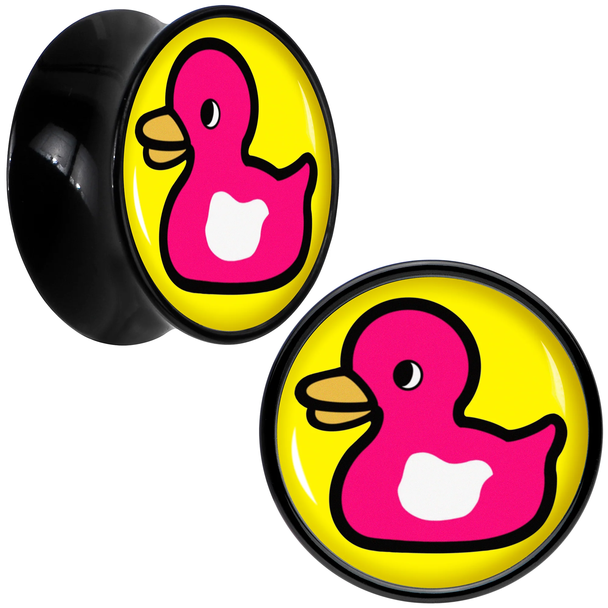 Black Acrylic Pink Ducky Double Flare Plug Set by Onyx O - Image 10