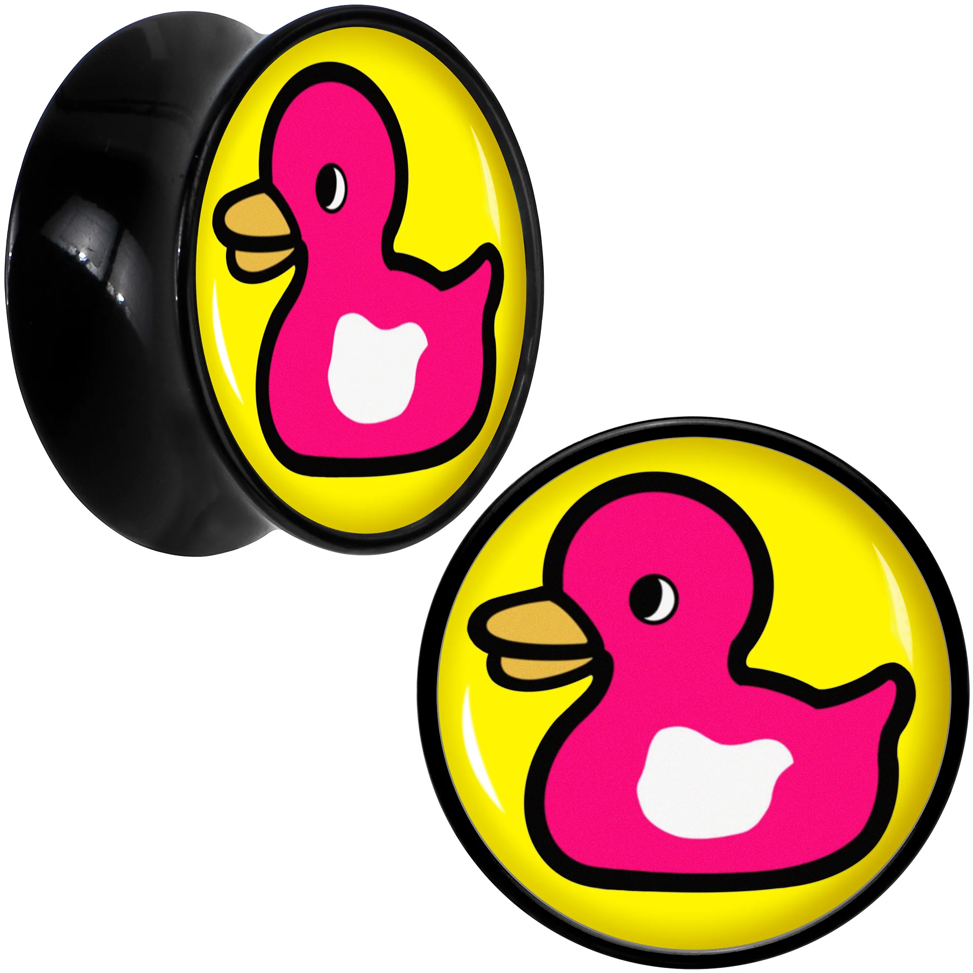 Black Acrylic Pink Ducky Double Flare Plug Set by Onyx O - Image 11