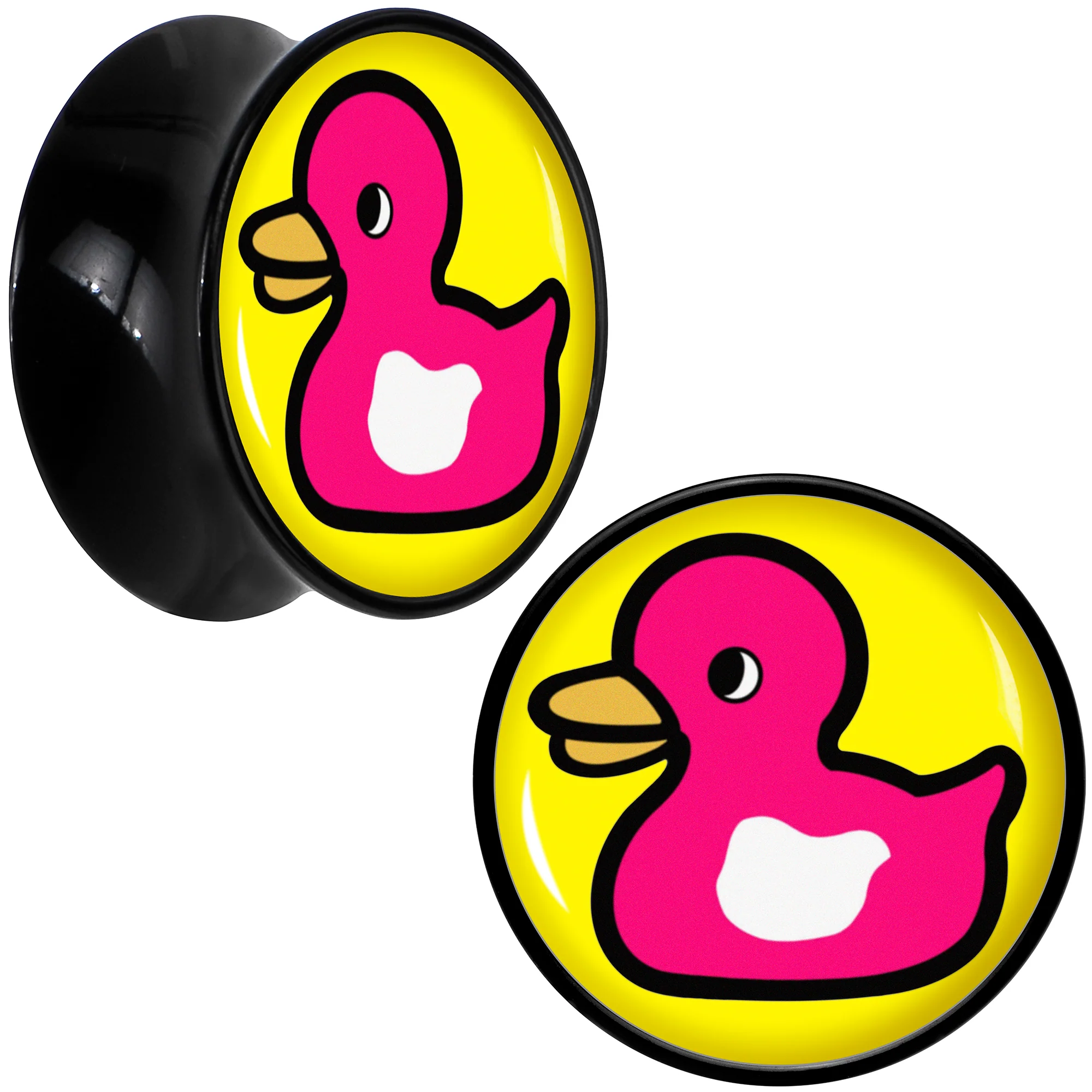 Black Acrylic Pink Ducky Double Flare Plug Set by Onyx O - Image 12