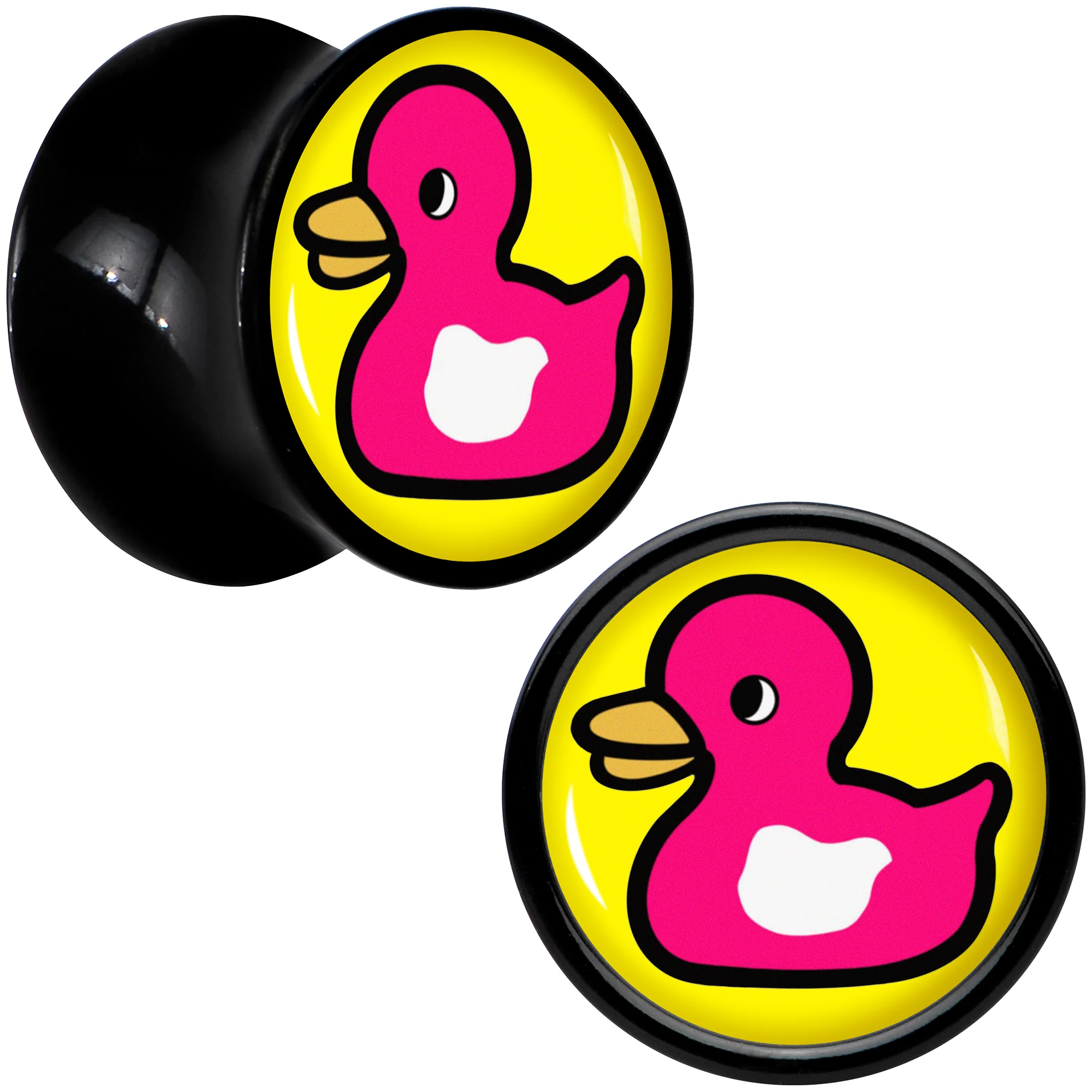Black Acrylic Pink Ducky Double Flare Plug Set by Onyx O - Image 6