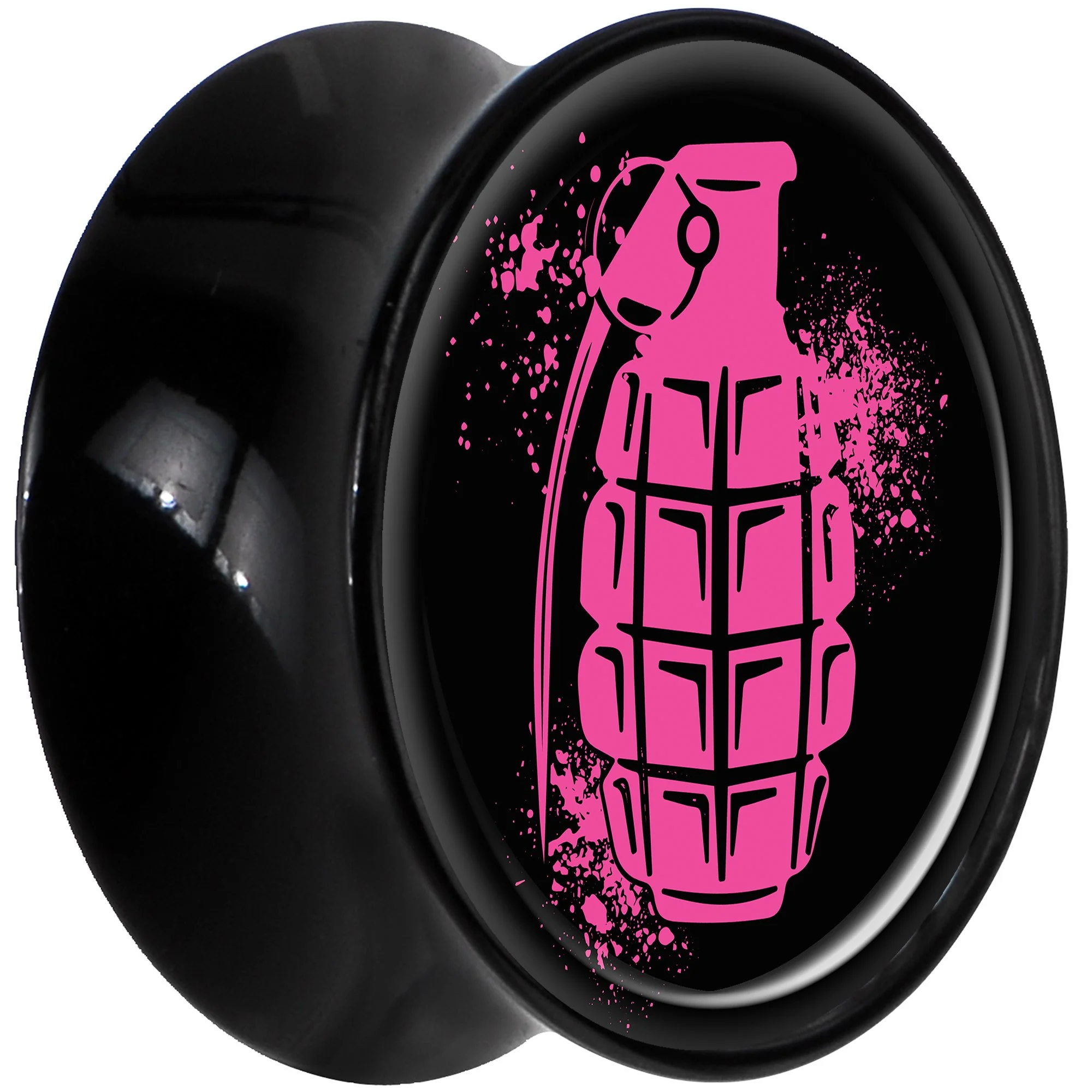 Black Acrylic Pink Grenade Saddle Plug Set 18mm - Image 2