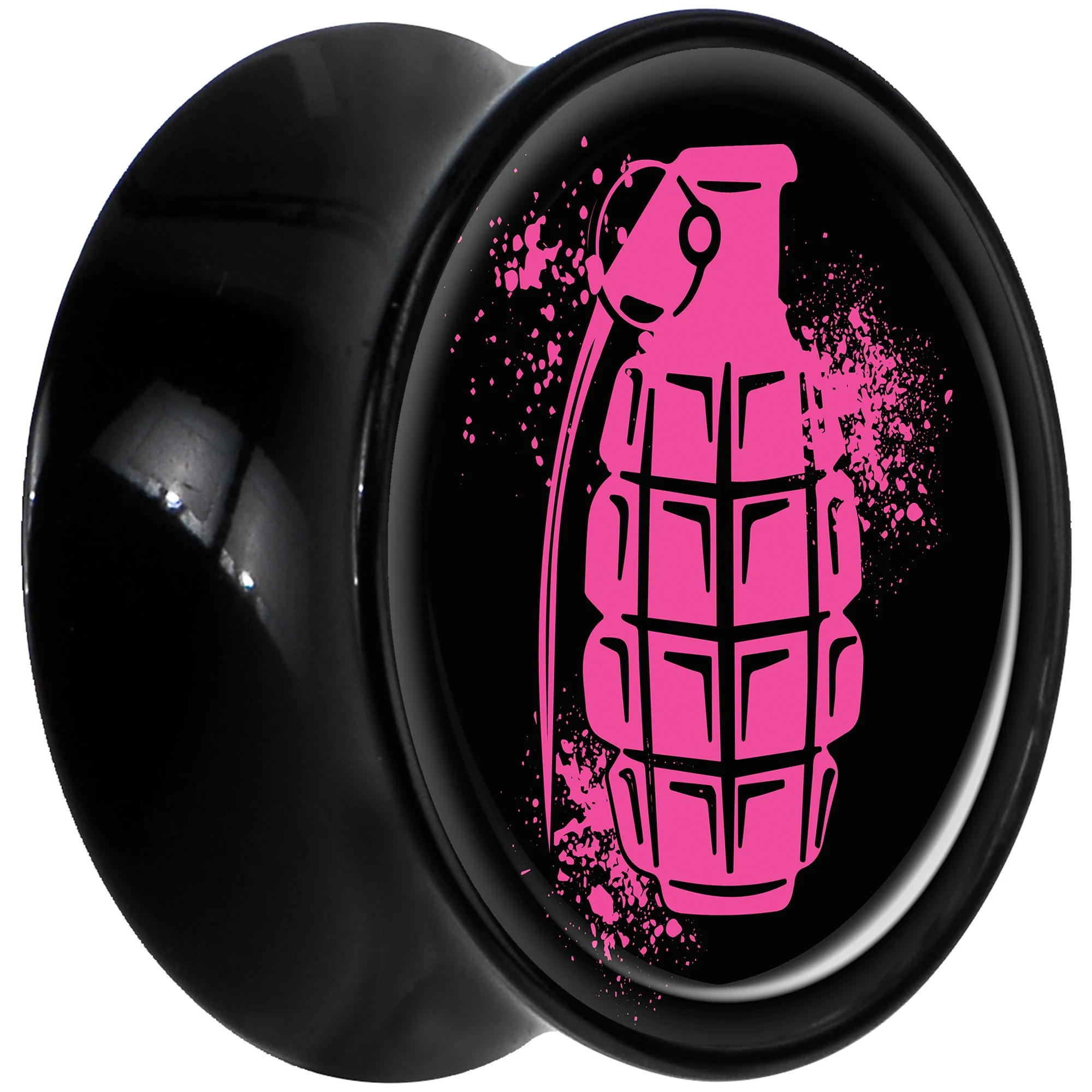 Black Acrylic Pink Grenade Saddle Plug Set 9/16 - Image 2