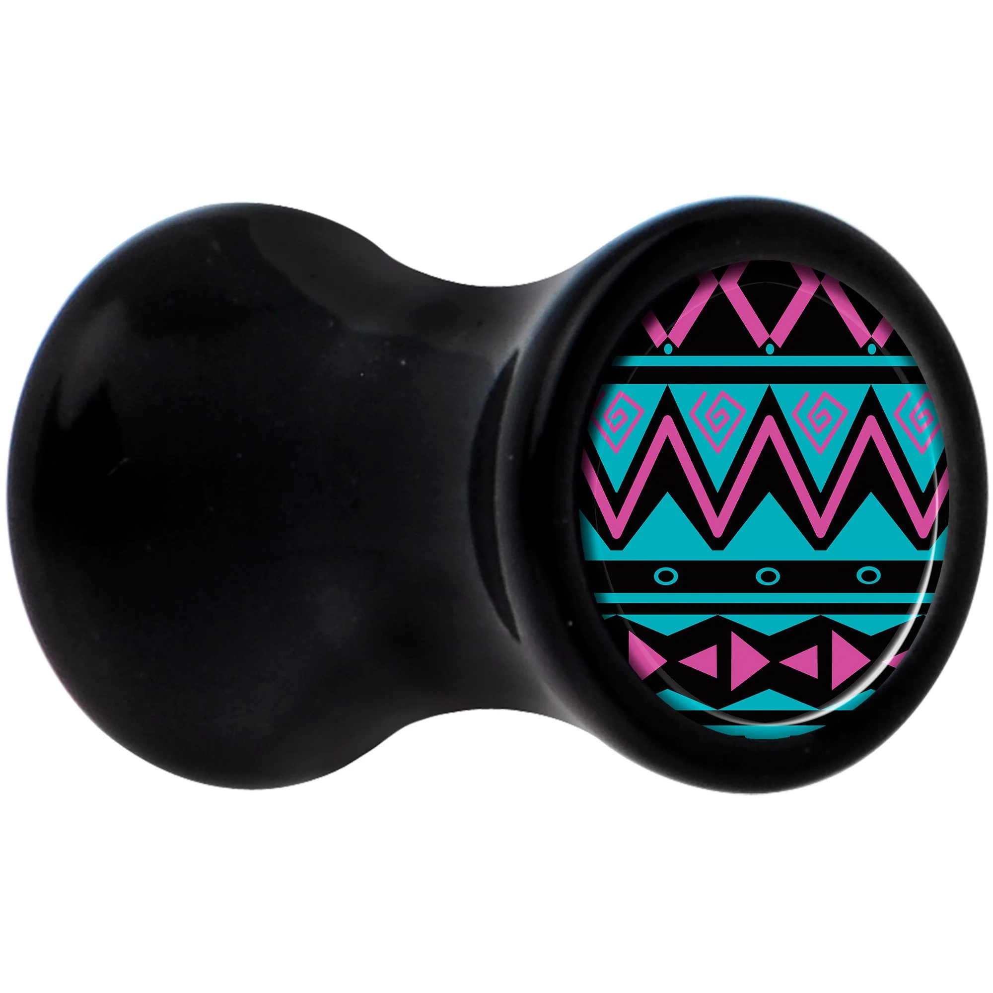 Black Acrylic Pink Teal Tribal Print Saddle Plug Set 4G - Image 2