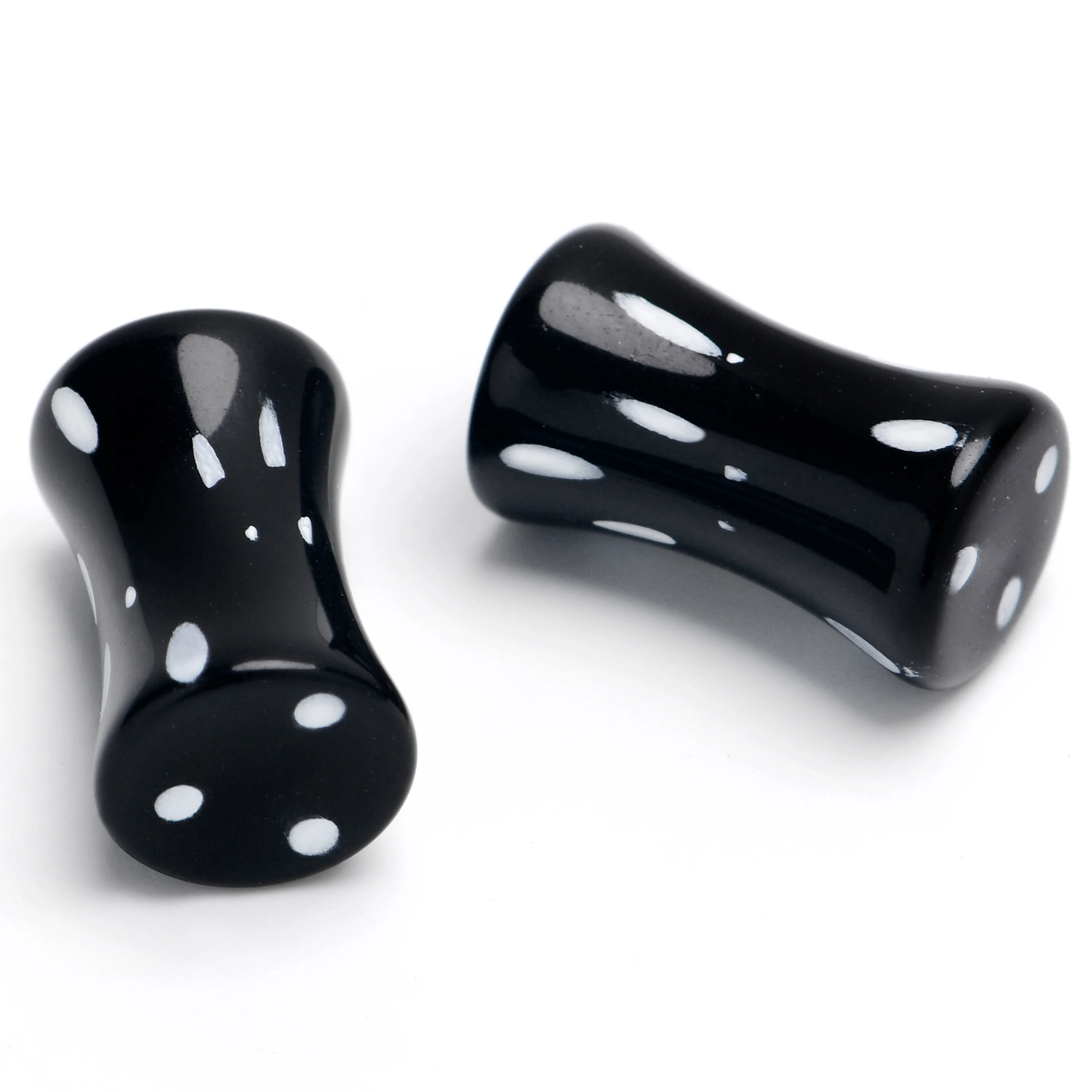 Black Acrylic Polka Dots White Double Flare Plug Set - Image 2