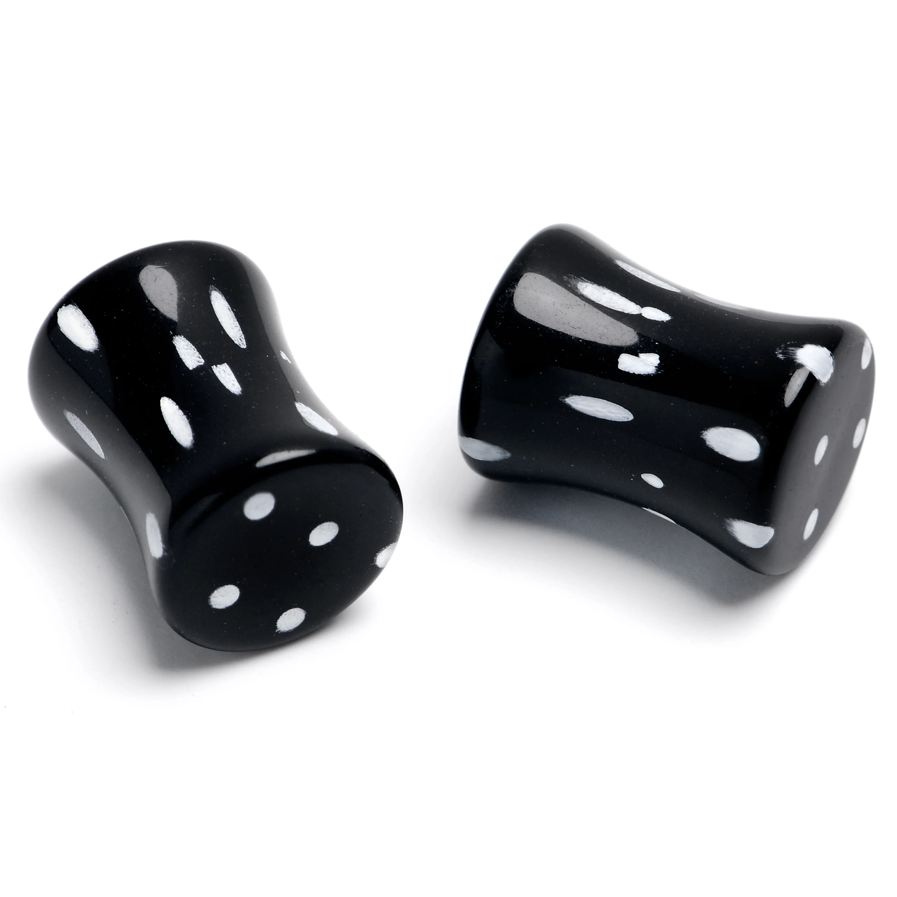 Black Acrylic Polka Dots White Double Flare Plug Set - Image 3