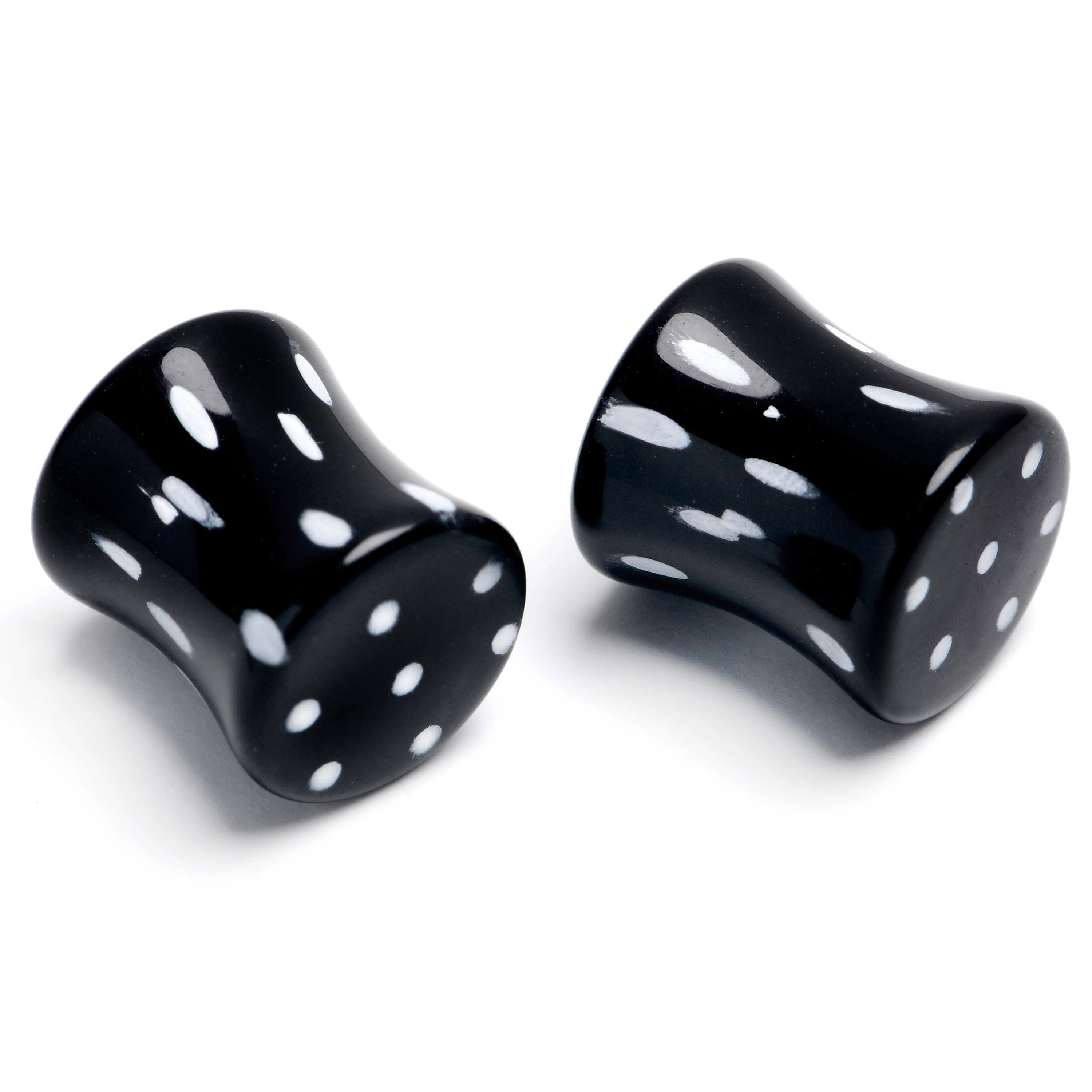 Black Acrylic Polka Dots White Double Flare Plug Set - Image 4