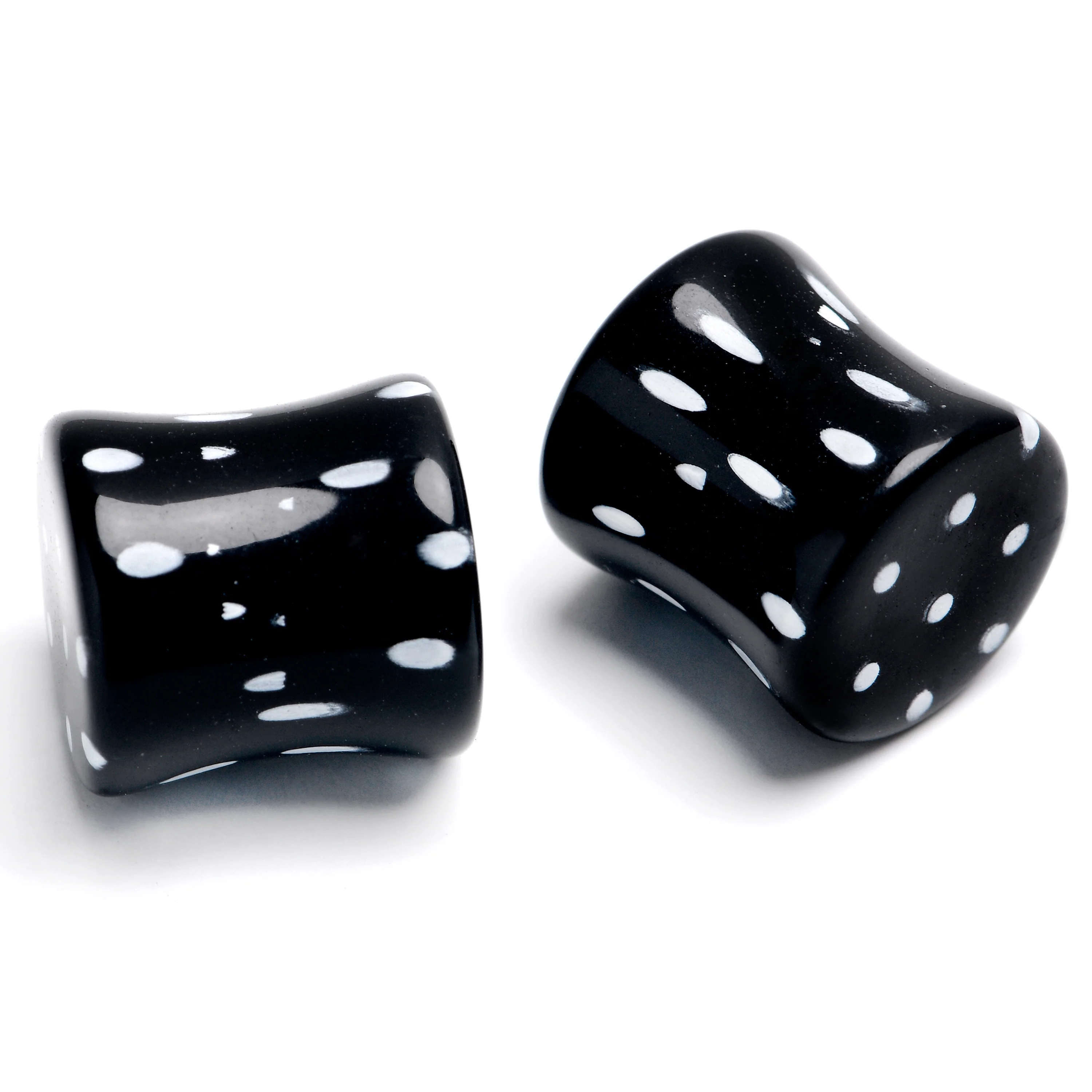 Black Acrylic Polka Dots White Double Flare Plug Set - Image 5
